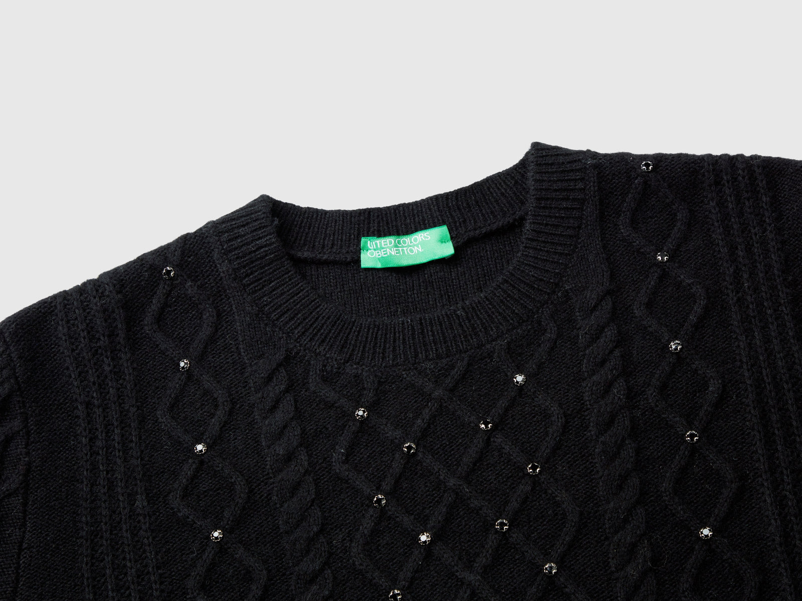 Sweater with braids and rhinestones da donna nero 3 | Benetton Outlet