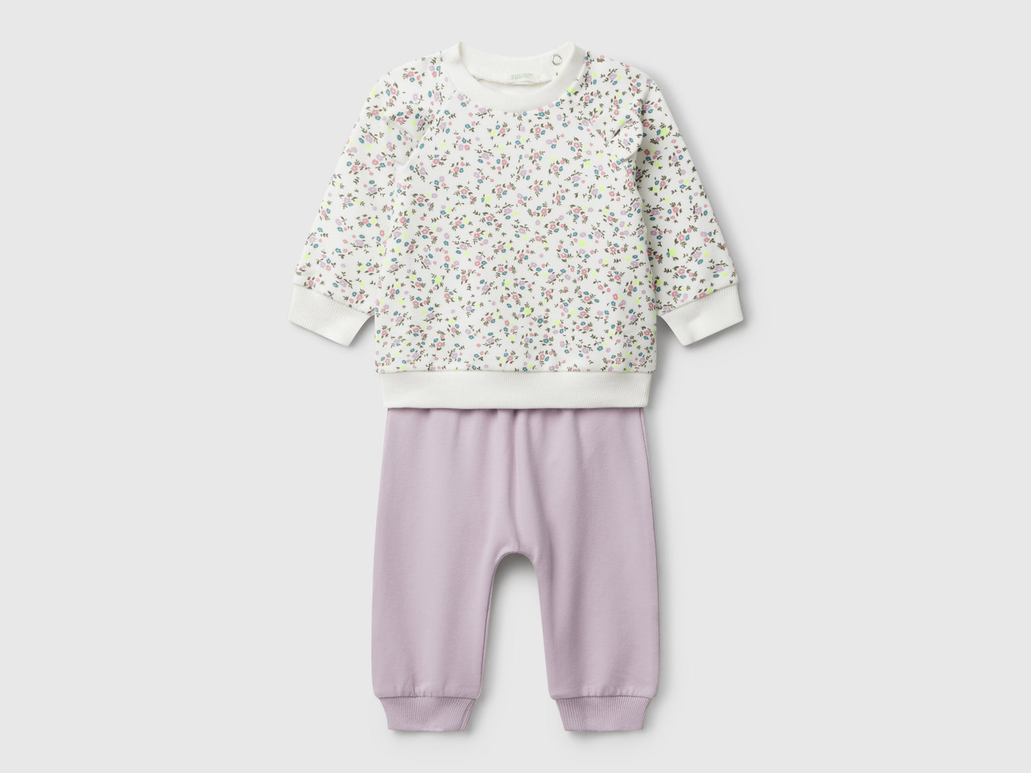 Completino in felpa con stampa da neonato lilla | Benetton Outlet