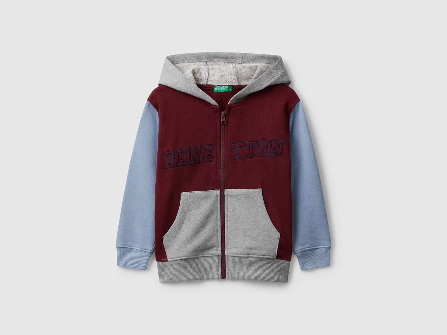 Felpa con cappuccio e ricamo da bimbo bordeaux | Benetton Outlet
