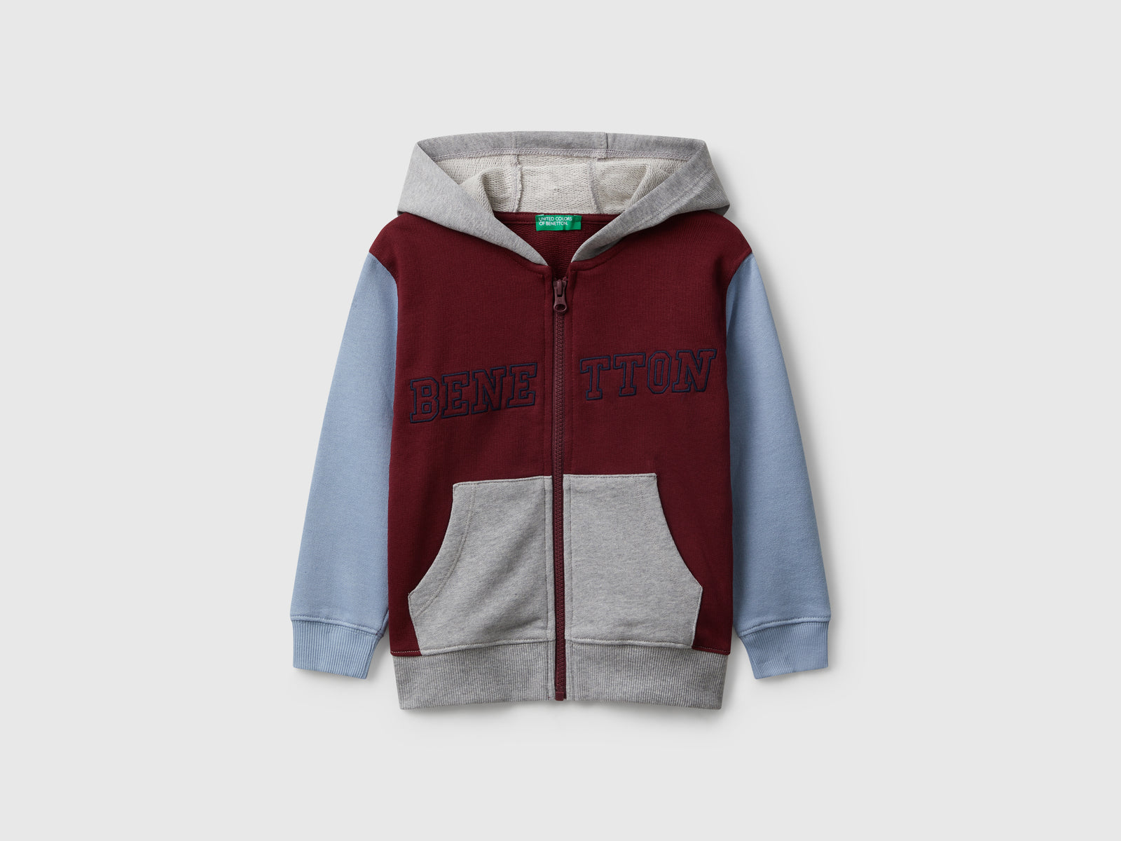 Felpa con cappuccio e ricamo da bimbo bordeaux | Benetton Outlet