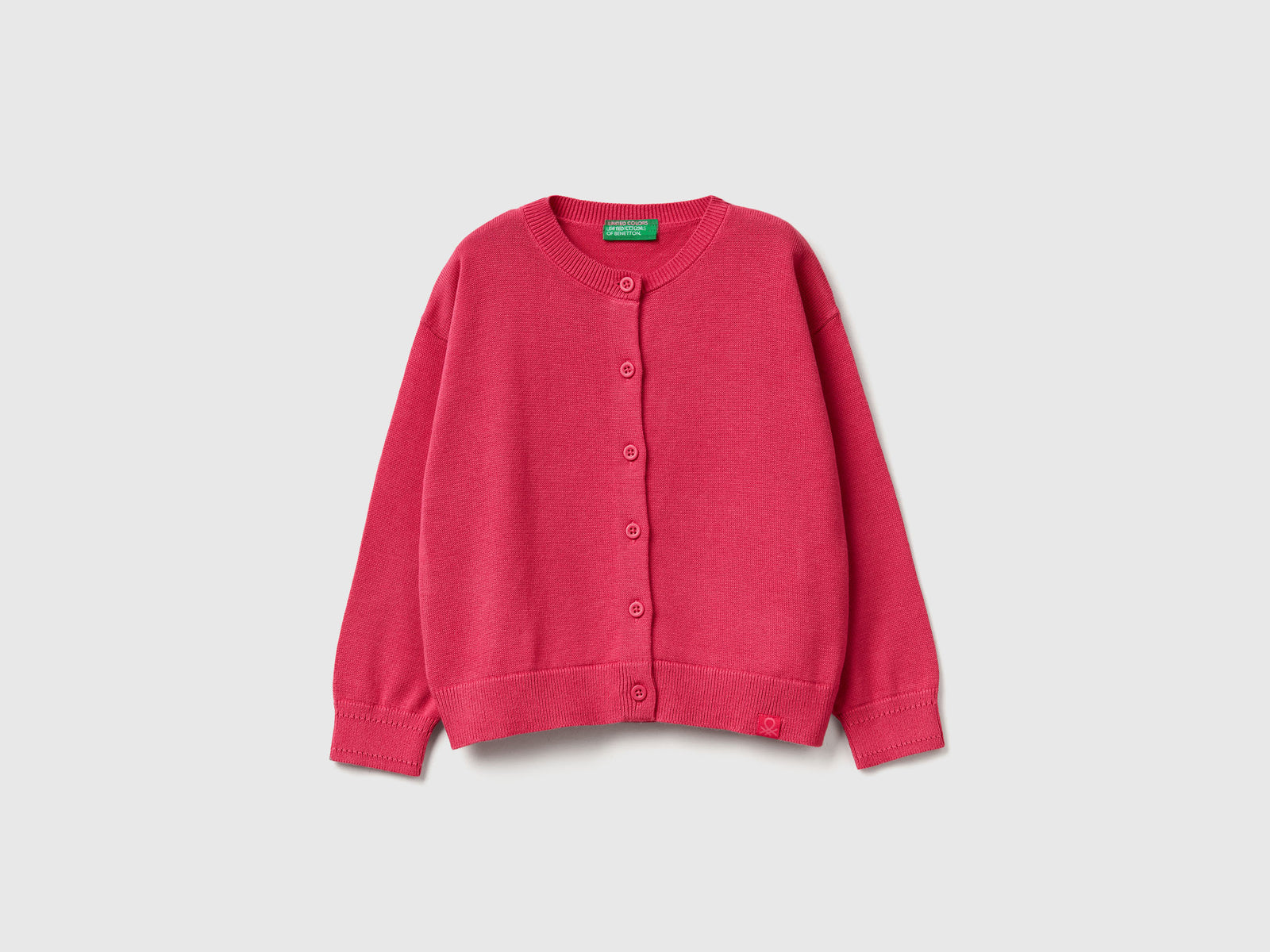 Cardigan girocollo in puro cotone da bimba fucsia | Benetton Outlet