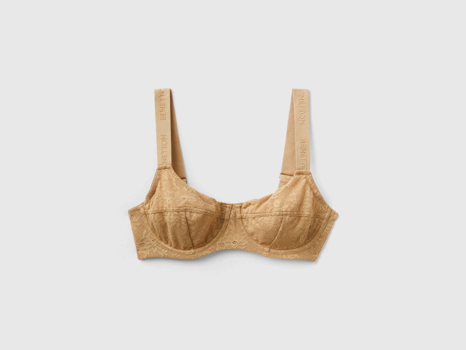Reggiseno coppa C in pizzo stretch da donna cammello | Benetton Outlet