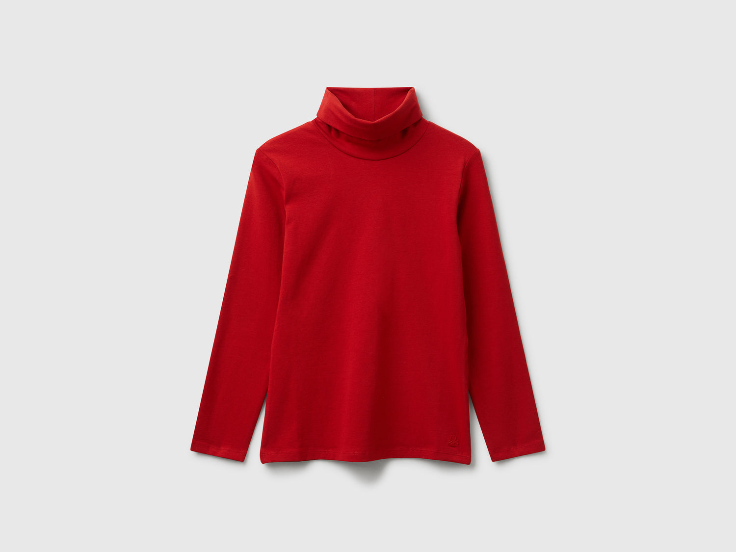 T-shirt stretch con collo alto da bambina rosso | Benetton Outlet