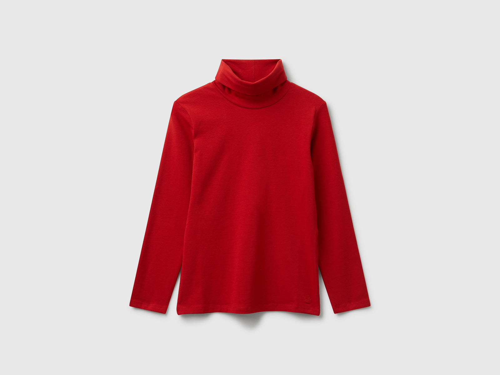T-shirt stretch con collo alto da bambina rosso | Benetton Outlet