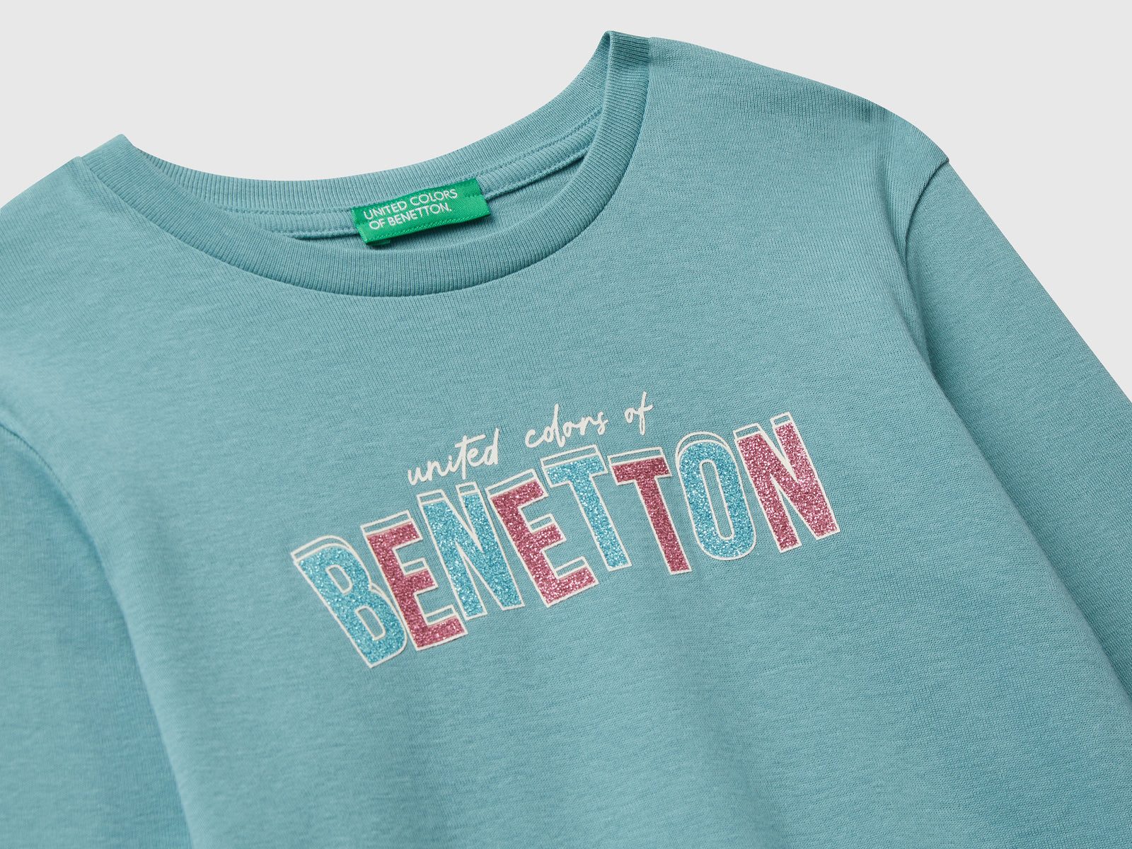 Maglietta con stampa glitter da bambina celeste 3 | Benetton Outlet