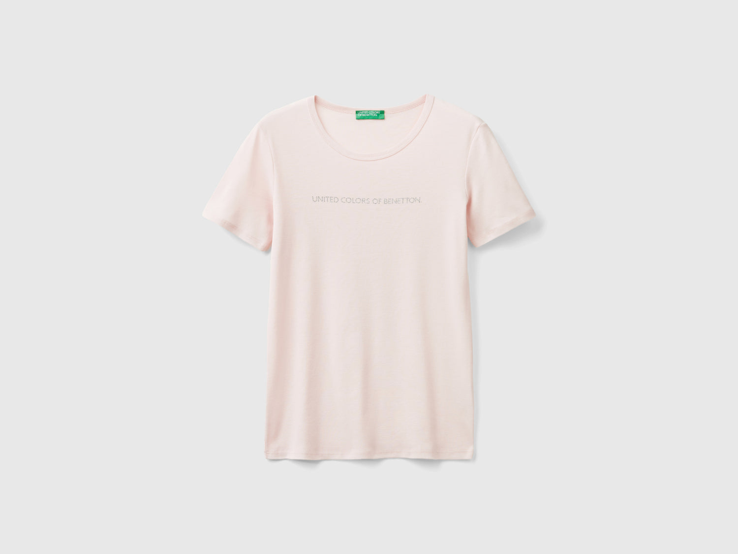 T-shirt 100% cotone con stampa logo glitter da donna rosa pastello | Benetton Outlet