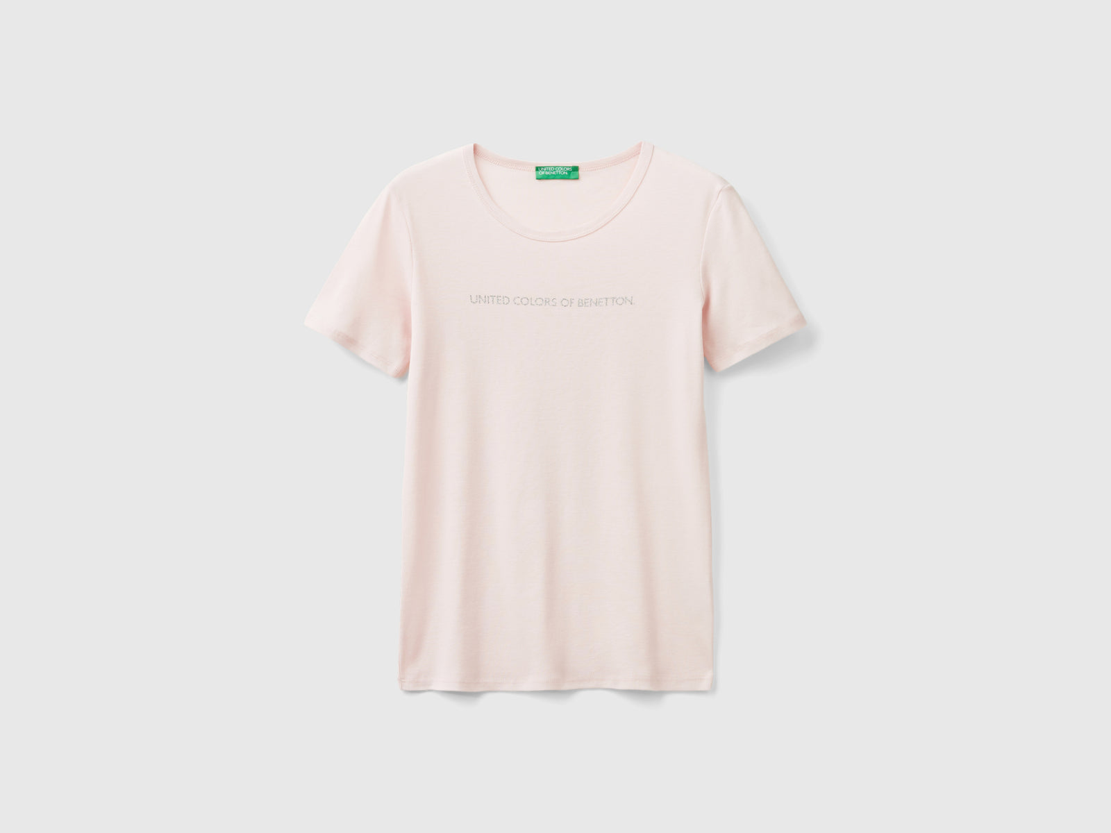 T-shirt 100% cotone con stampa logo glitter da donna rosa pastello | Benetton Outlet