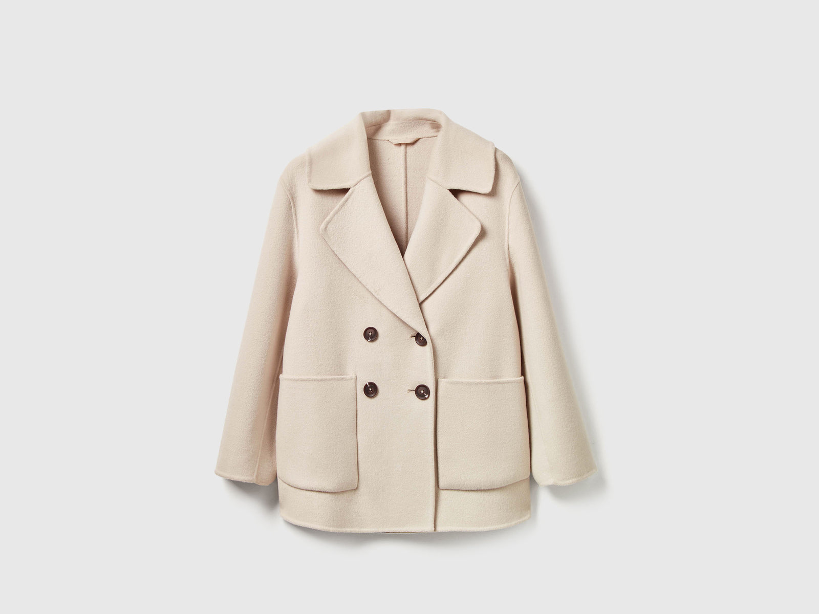 Cappotto doppiopetto in misto lana da donna beige | Benetton Outlet