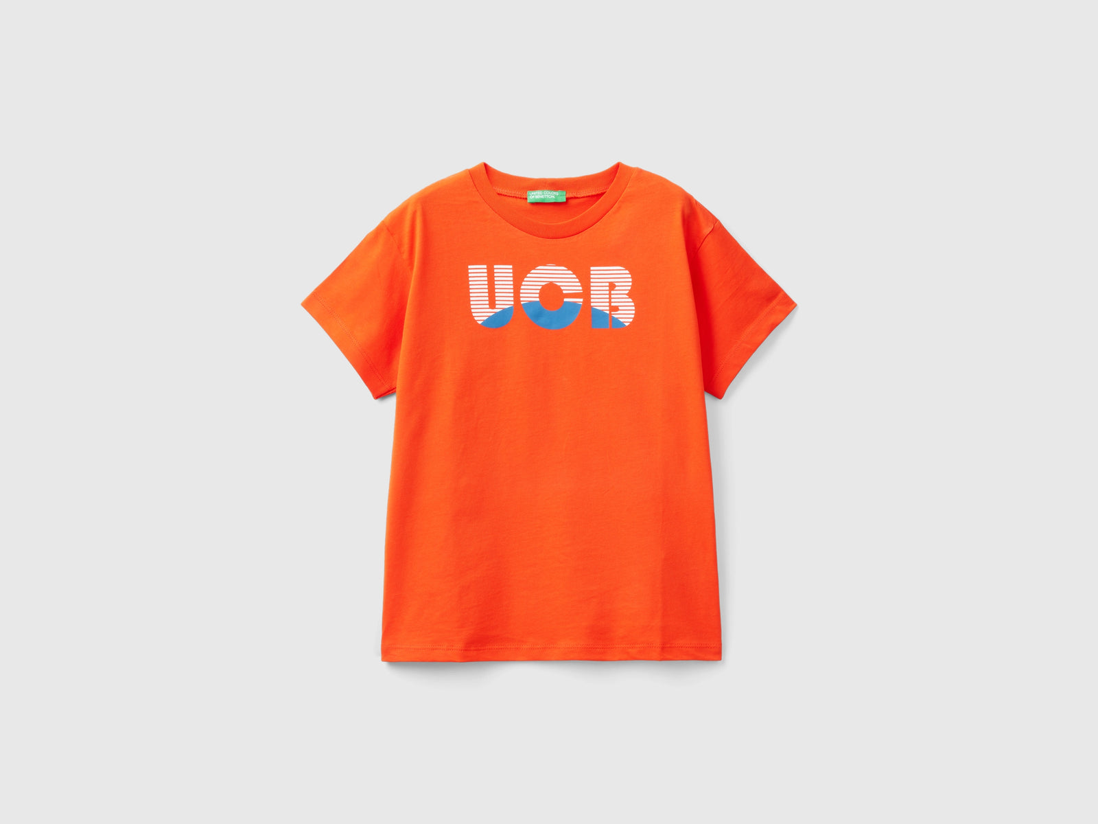 T-shirt 100% cotone bio con logo da bambino rosso corallo | Benetton Outlet
