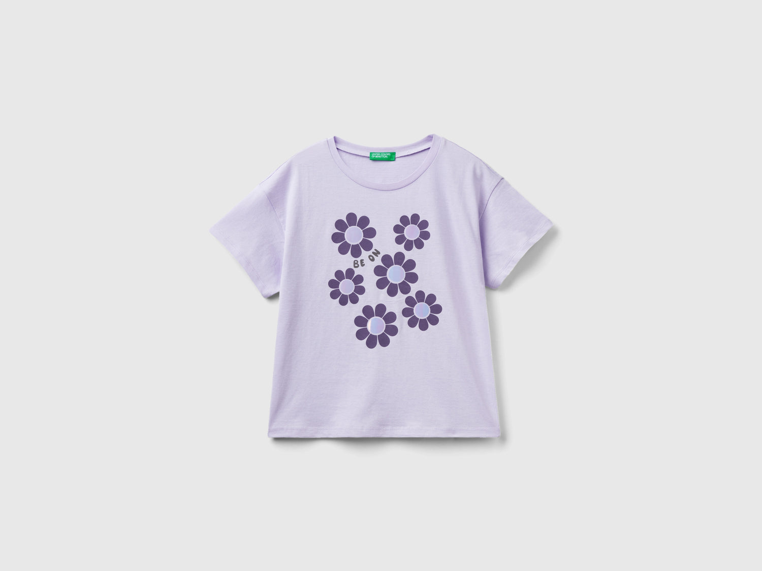 T-shirt manica corta con stampa da bambina lilla | Benetton Outlet