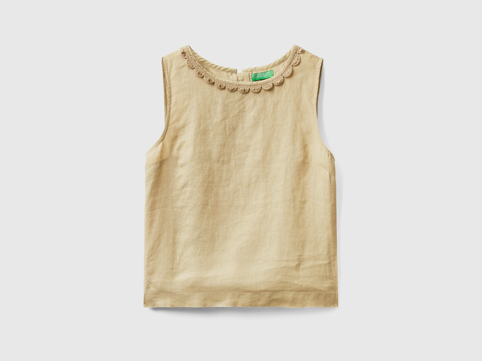 Camicetta smanicata con dettaglio crochet da donna beige | Benetton Outlet