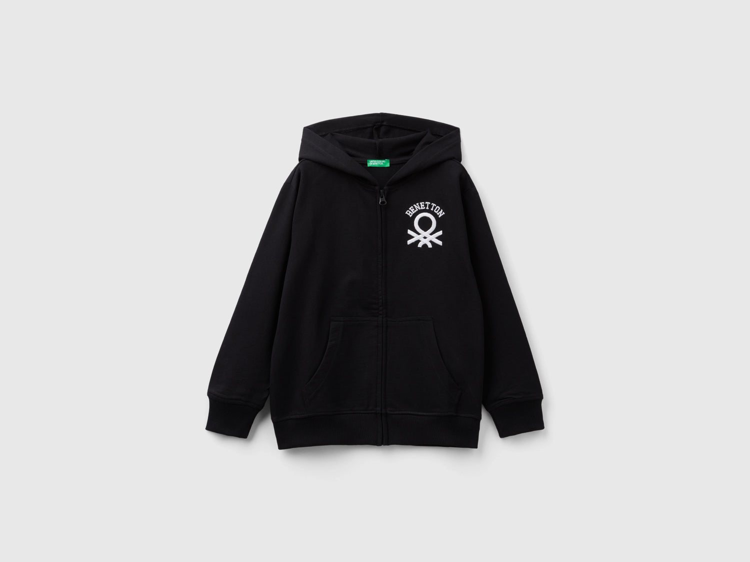 Felpa con zip e cappuccio da bambino nero | Benetton Outlet