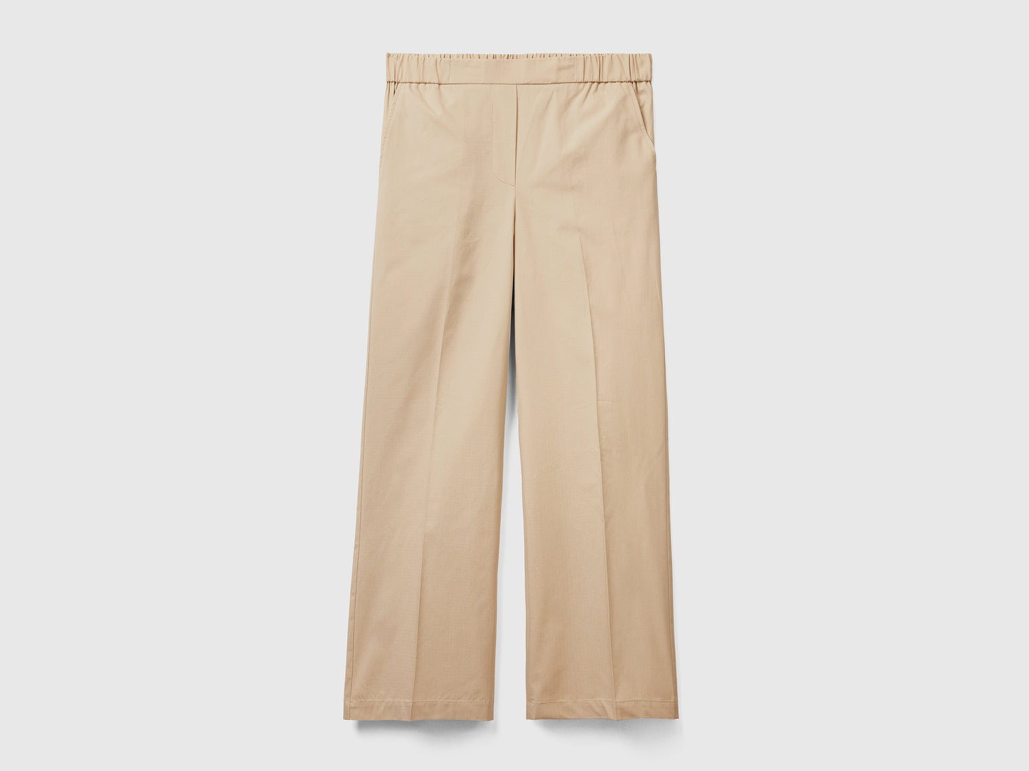 Pantaloni lunghi in puro cotone con gamba morbida da donna beige | Benetton Outlet