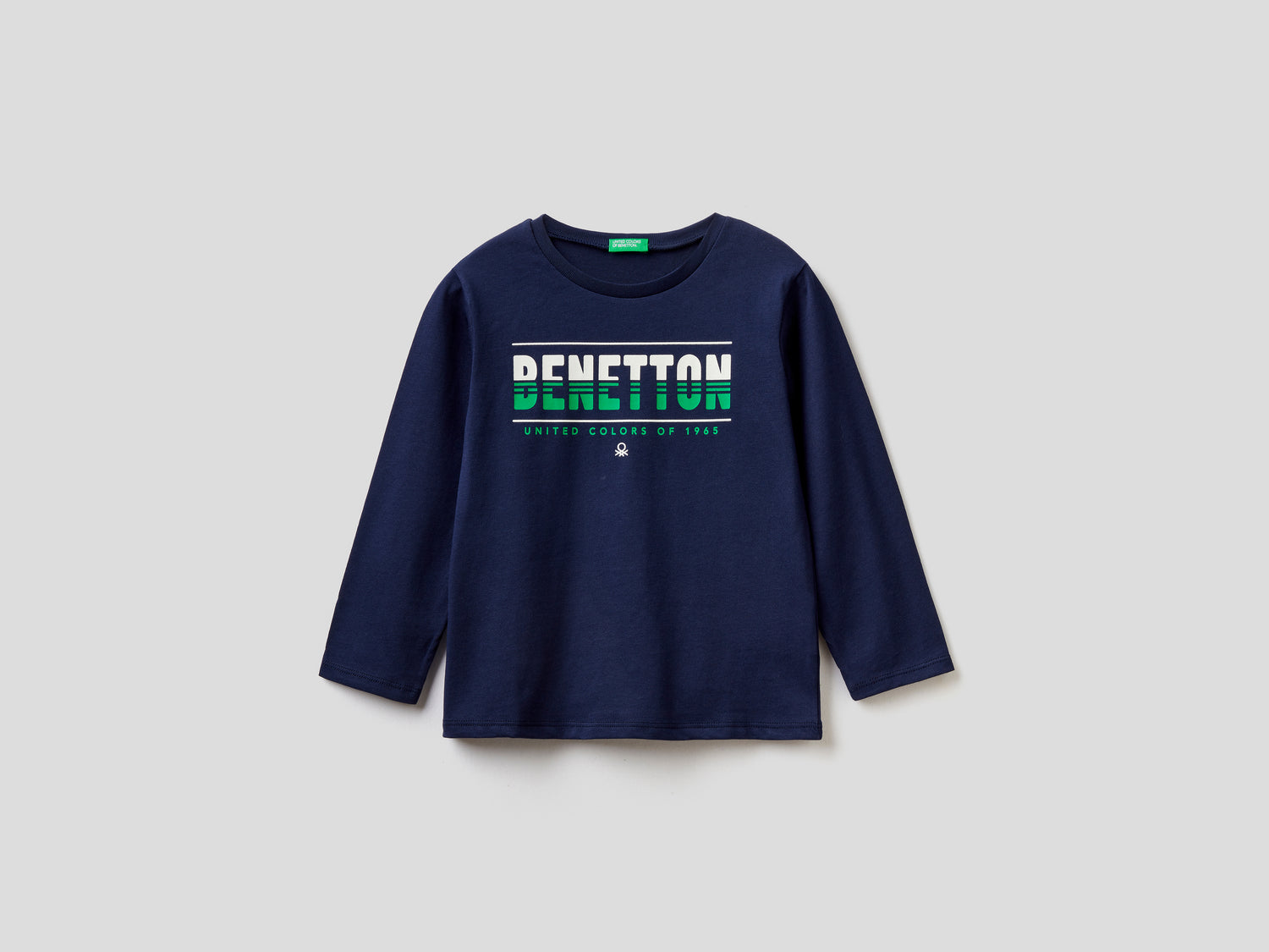 T-shirt manica lunga in cotone da bimbo blu scuro | Benetton Outlet