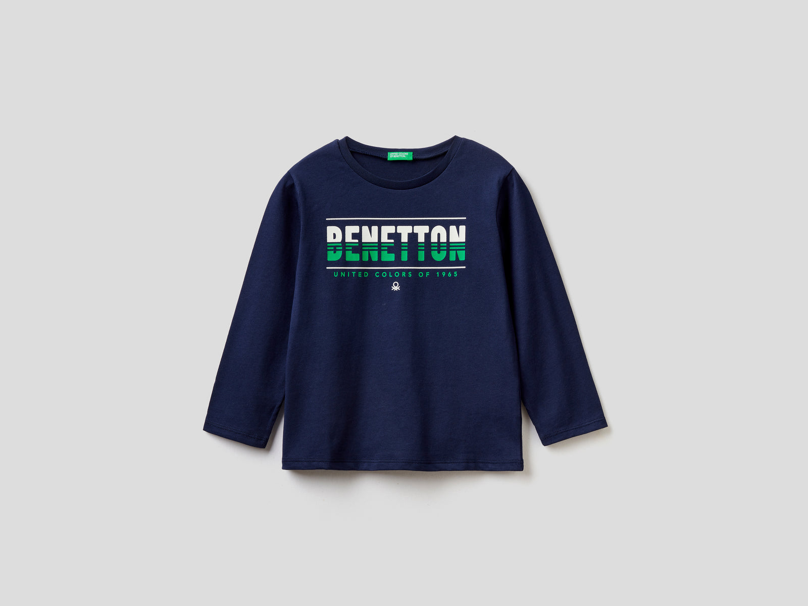 T-shirt manica lunga in cotone da bimbo blu scuro | Benetton Outlet