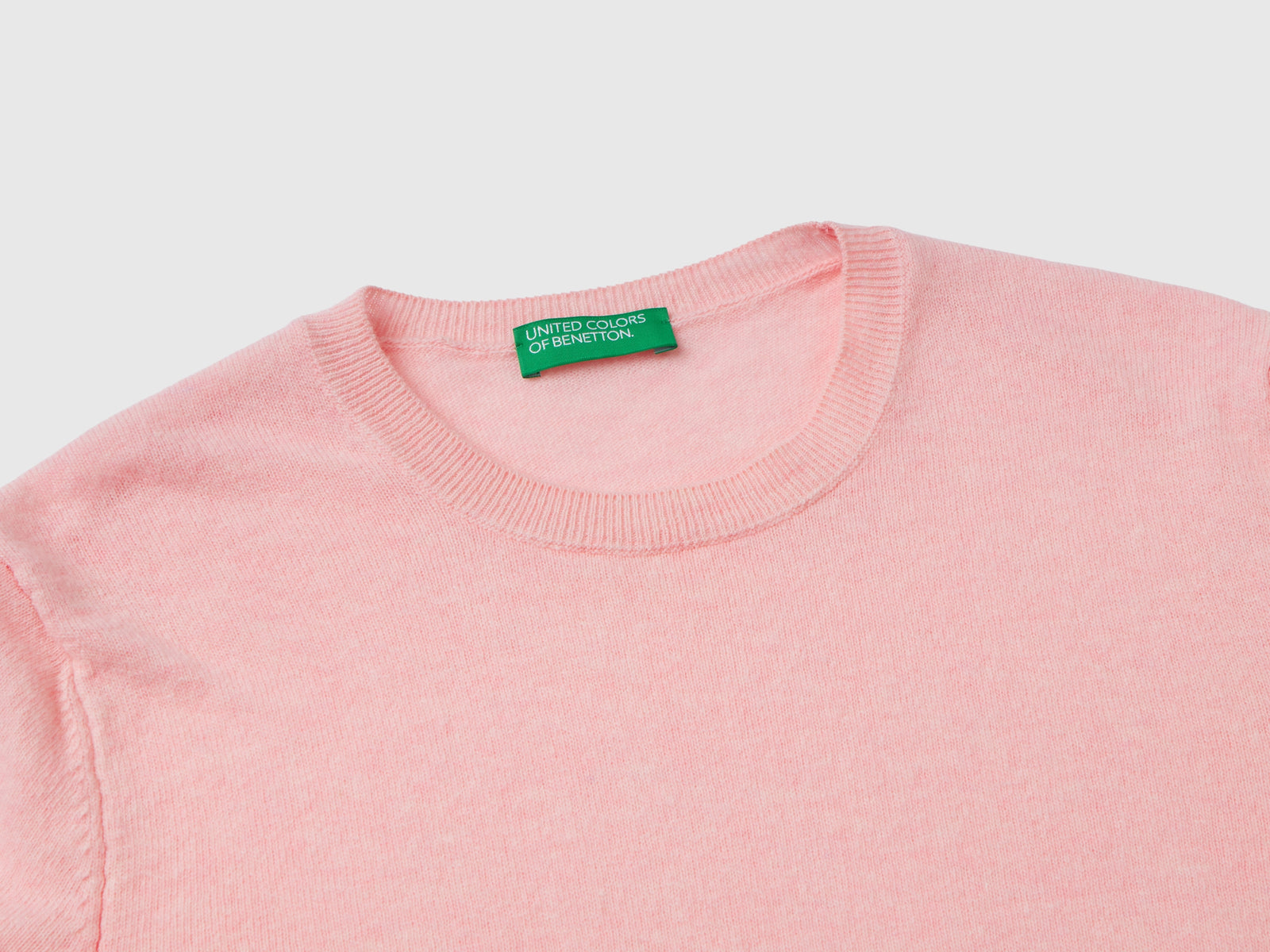 Maglia girocollo in lana Merino da donna rosa pastello 3 | Benetton Outlet