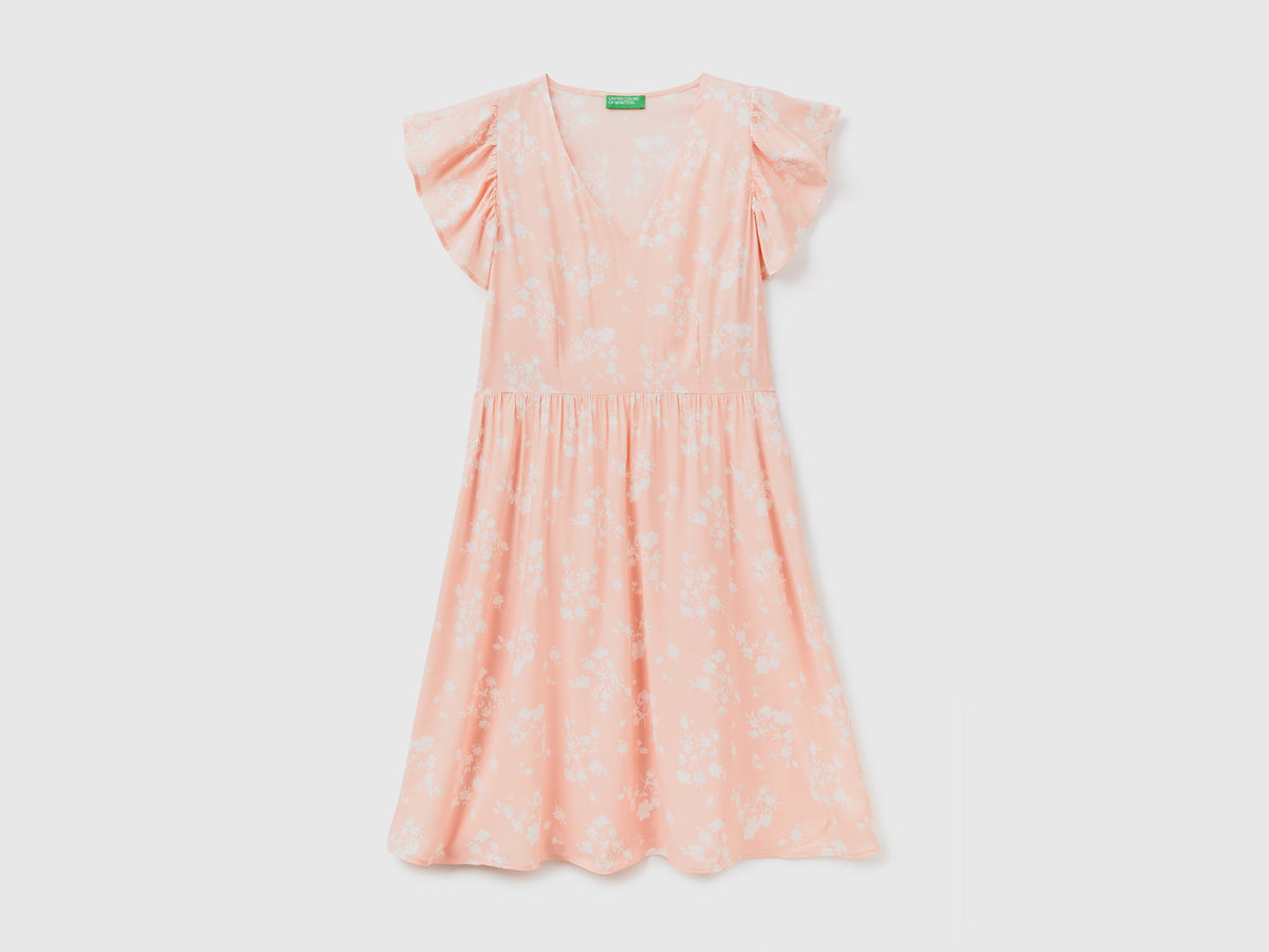 Vestito corto con scollo a V in tessuto fluido e leggero di pura viscosa