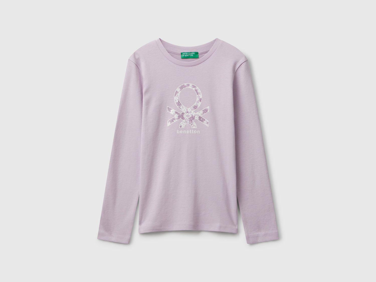 Maglietta con stampa glitter da bambina lavanda | Benetton Outlet