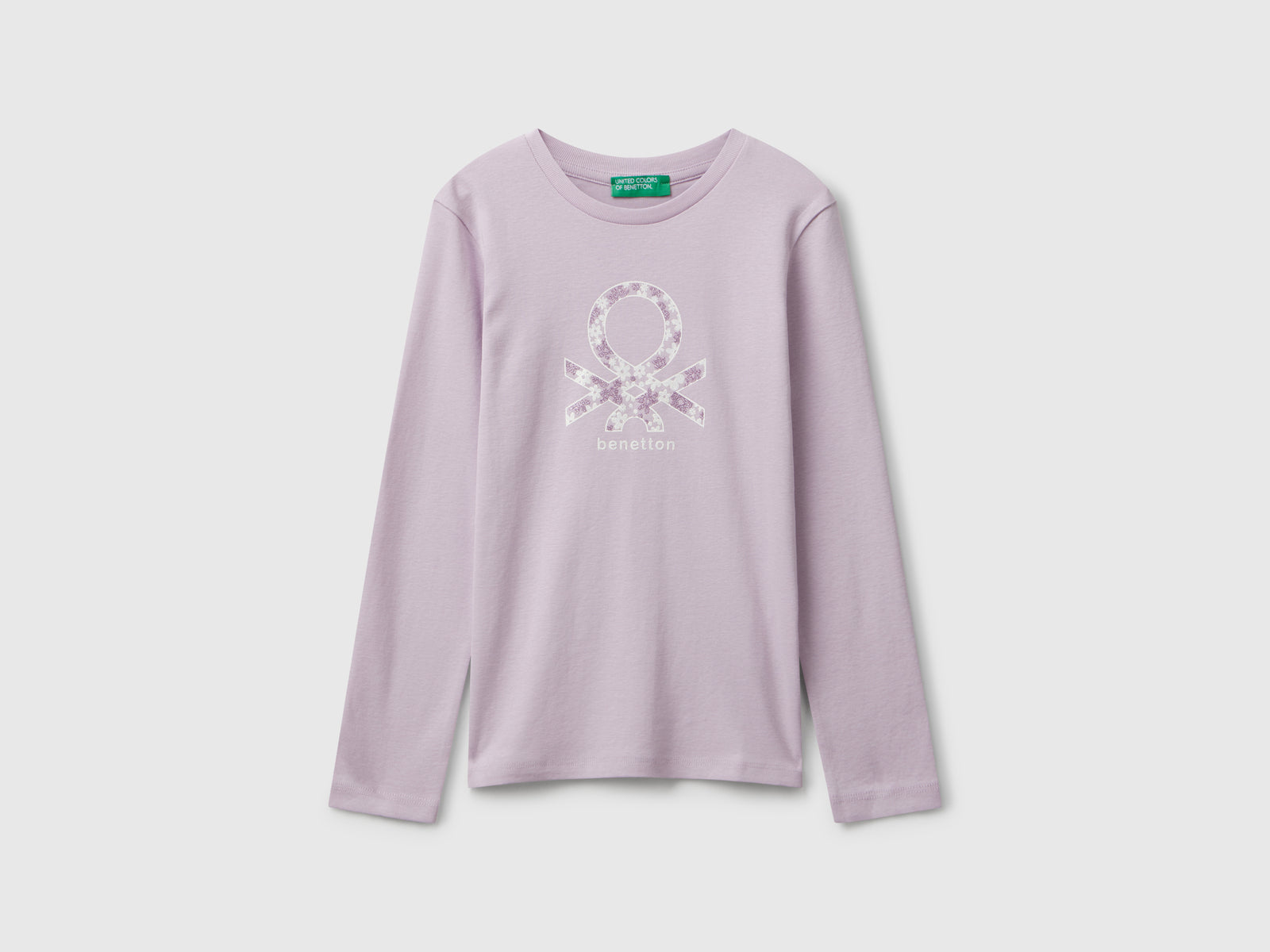 Maglietta con stampa glitter da bambina lavanda | Benetton Outlet