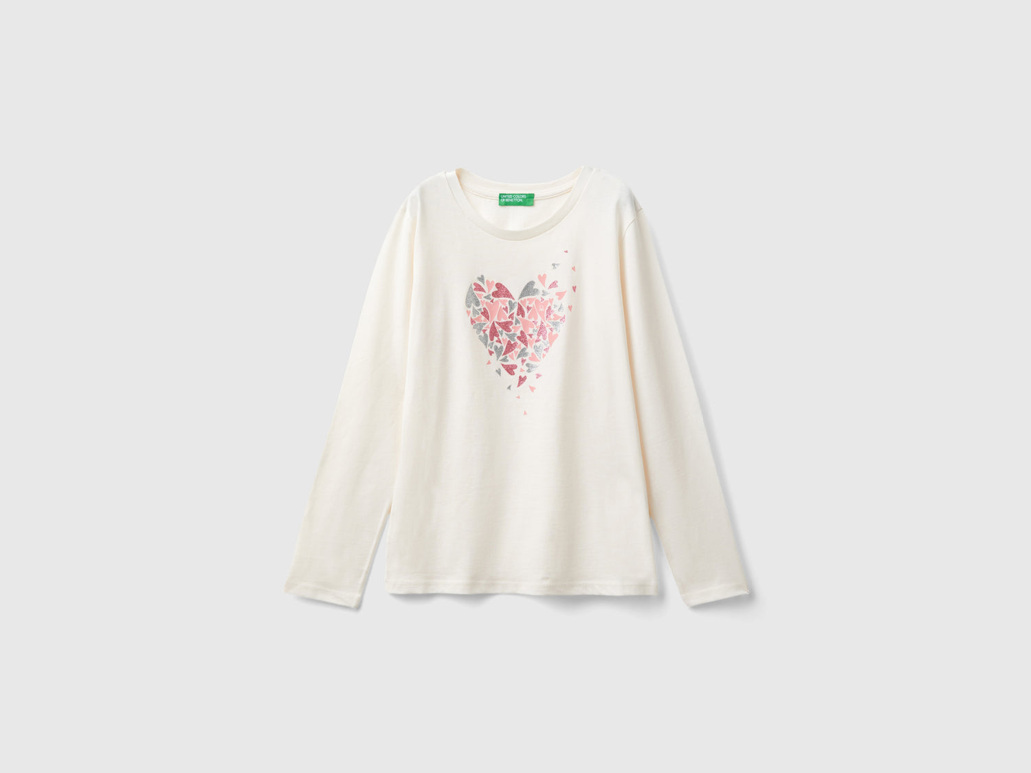 T-shirt manica lunga in cotone bio da bambina bianco panna | Benetton Outlet