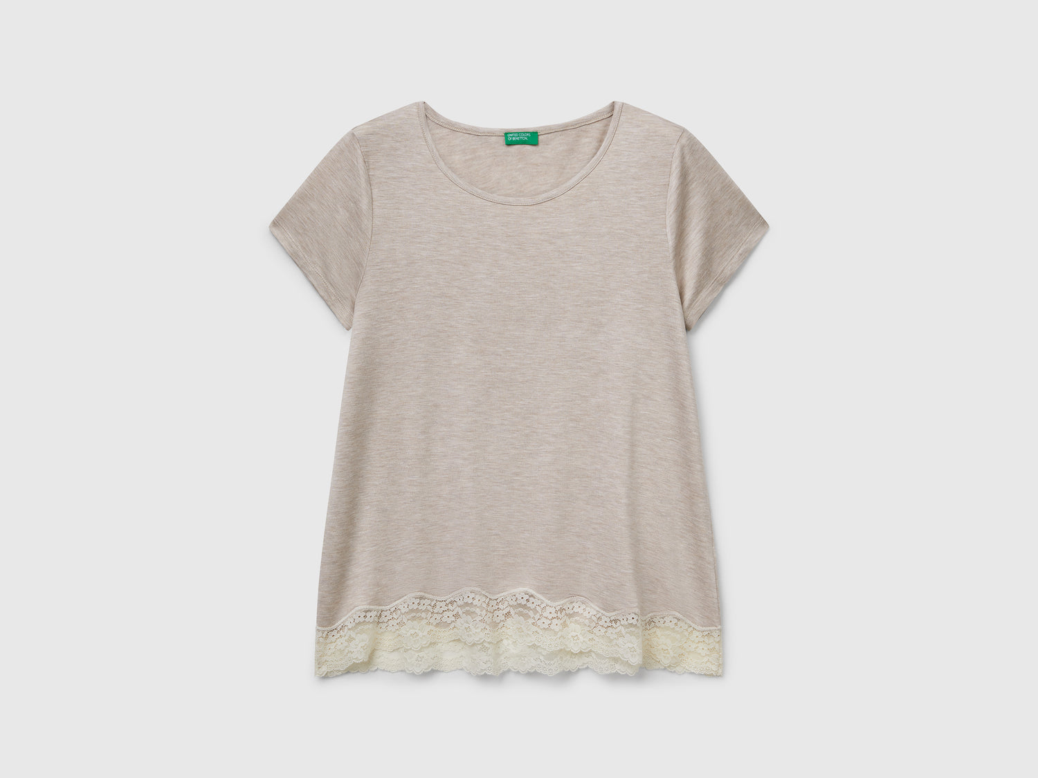 Maglia manica corta con pizzo da donna beige | Benetton Outlet