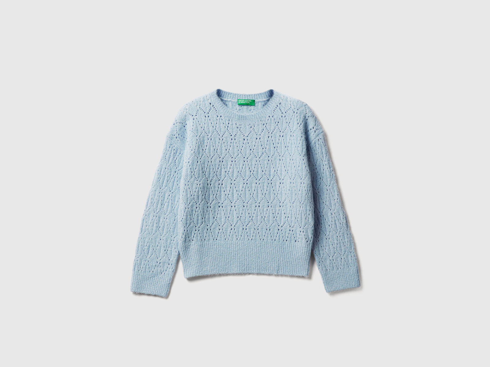 Maglia traforata in misto cotone da bambina azzurro | Benetton Outlet
