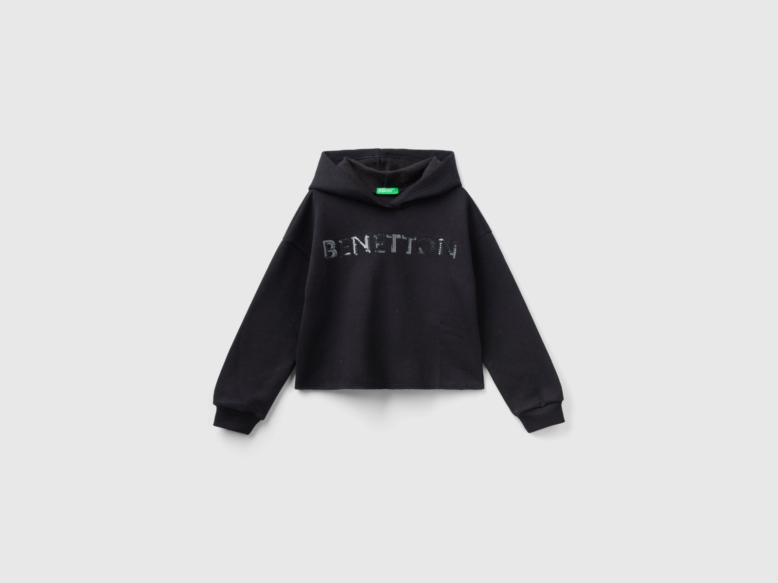 Felpa con cappuccio e paillettes da bambina nero | Benetton Outlet