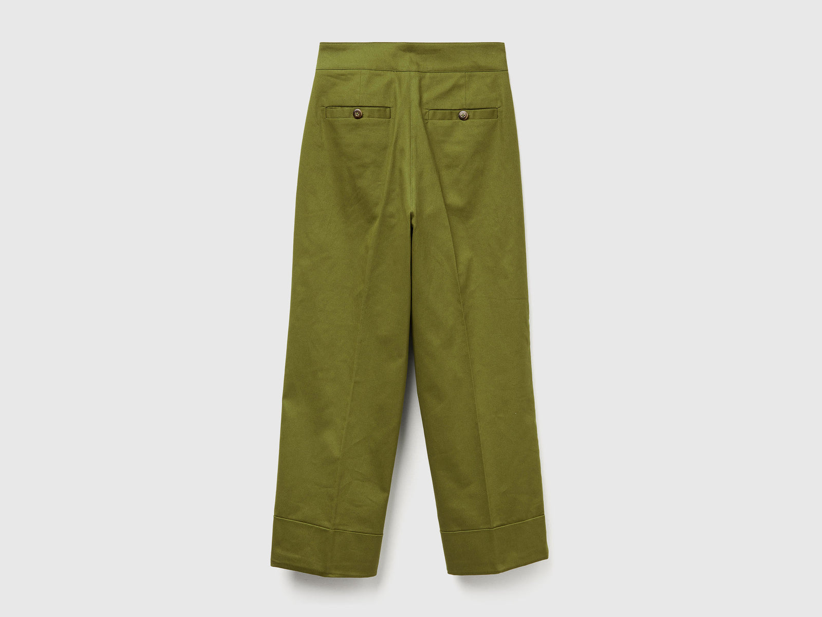 Pantaloni straight con risvolto da donna verde militare 2 | Benetton Outlet