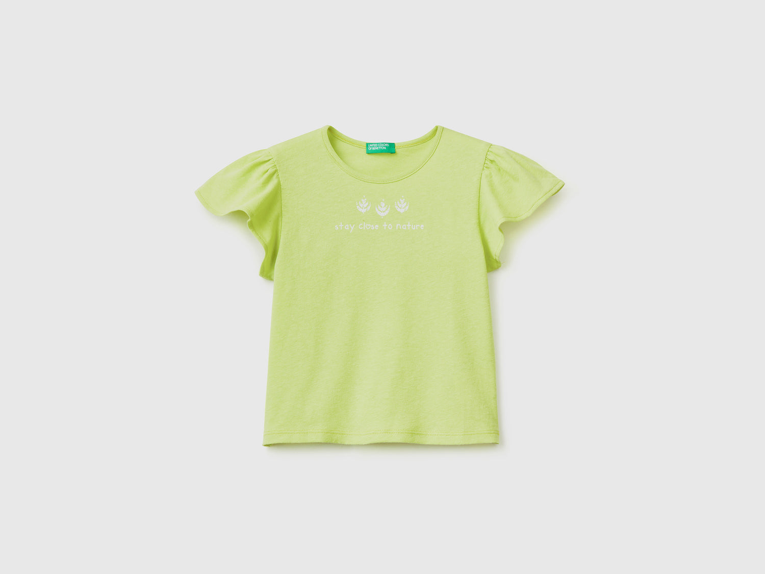 Maglietta girocollo in misto cotone e lino da bimba giallo | Benetton Outlet
