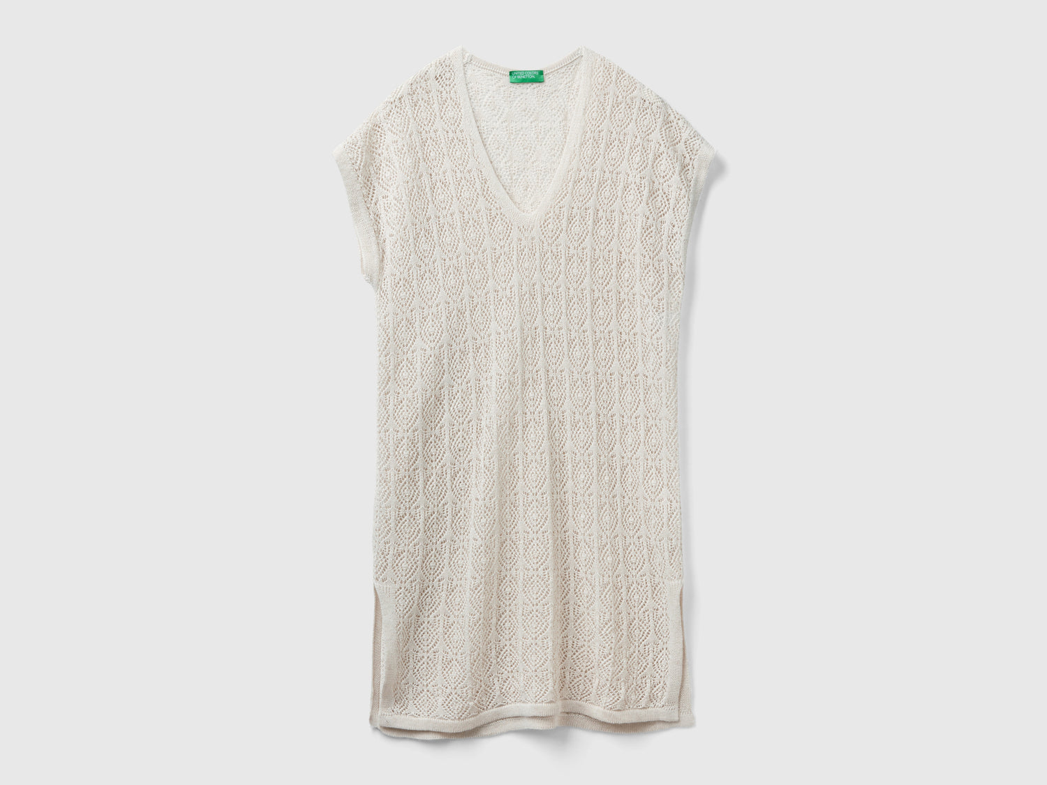 Vestito traforato in misto lino da donna bianco panna | Benetton Outlet