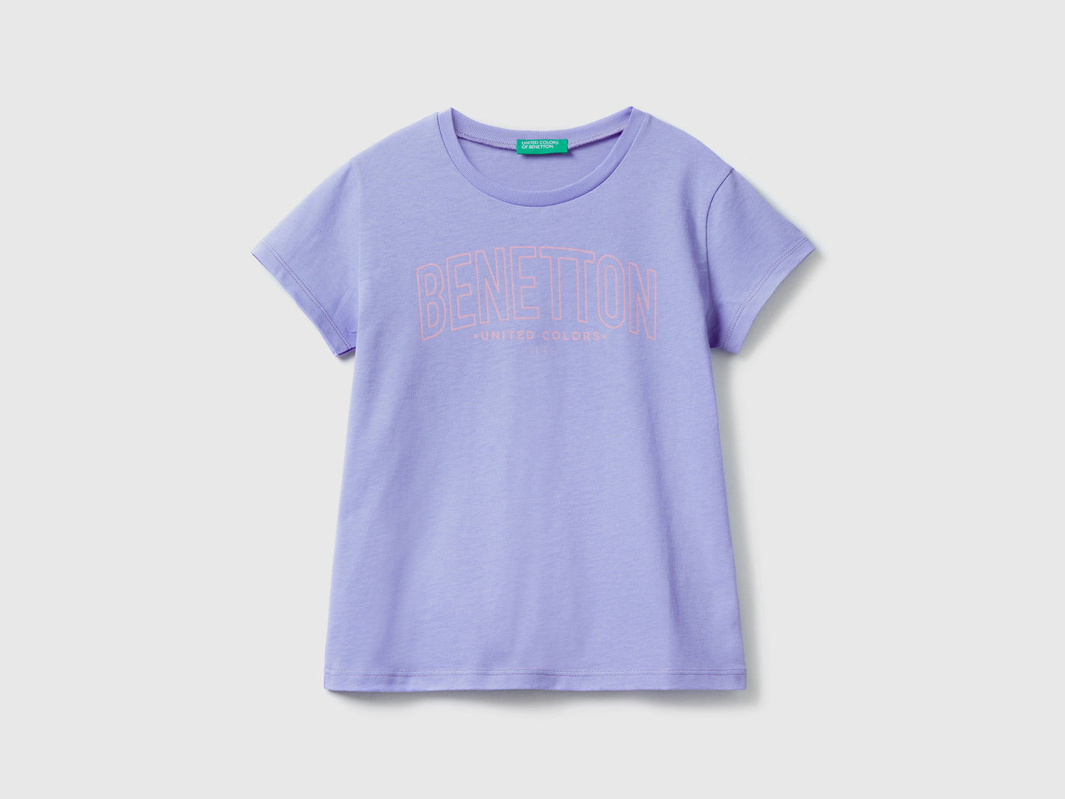 T-shirt girocollo a manica corta in puro cotone da bambina pervinca | Benetton Outlet