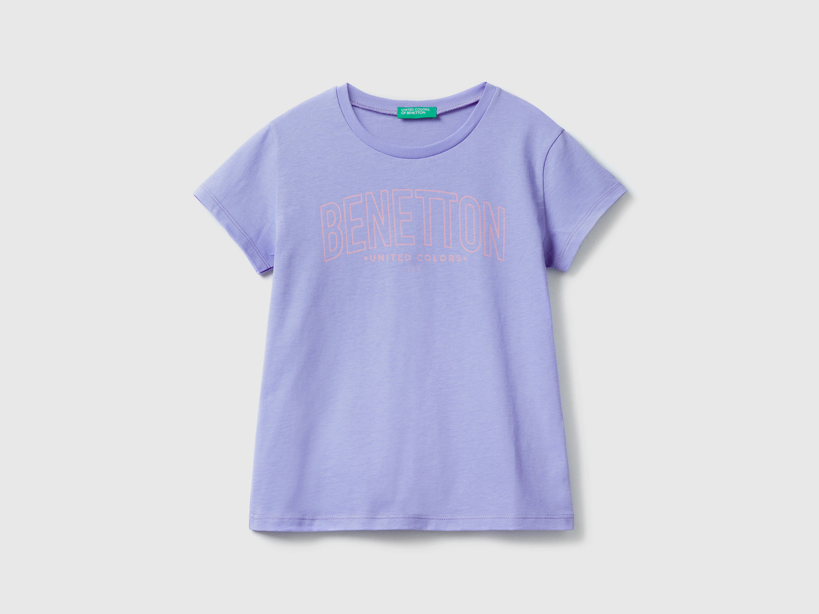 T-shirt girocollo a manica corta in puro cotone da bambina pervinca | Benetton Outlet