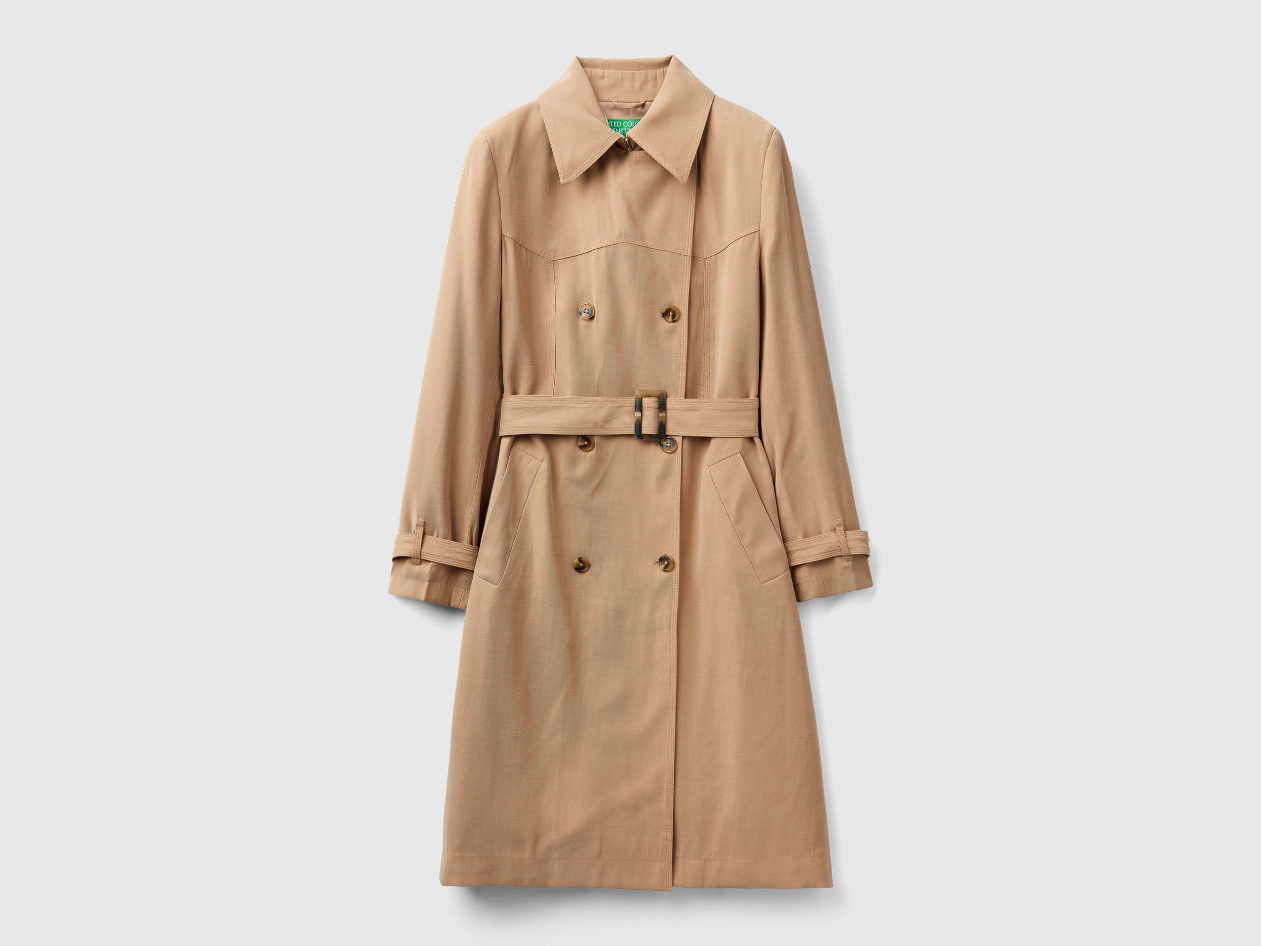 Double-breasted midi trench coat da donna cammello | Benetton Outlet