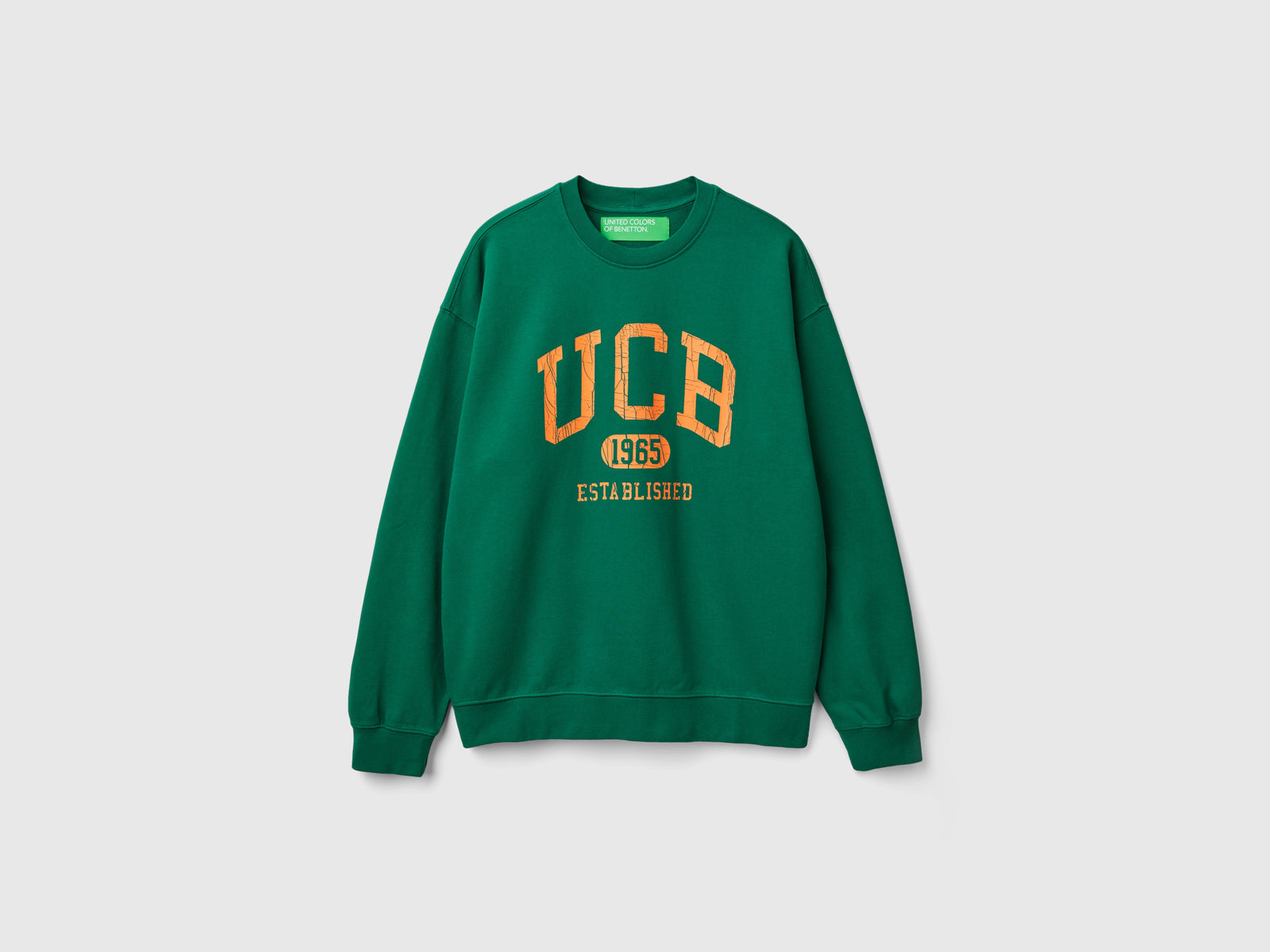 Felpa girocollo con stampa logo da uomo verde scuro | Benetton Outlet