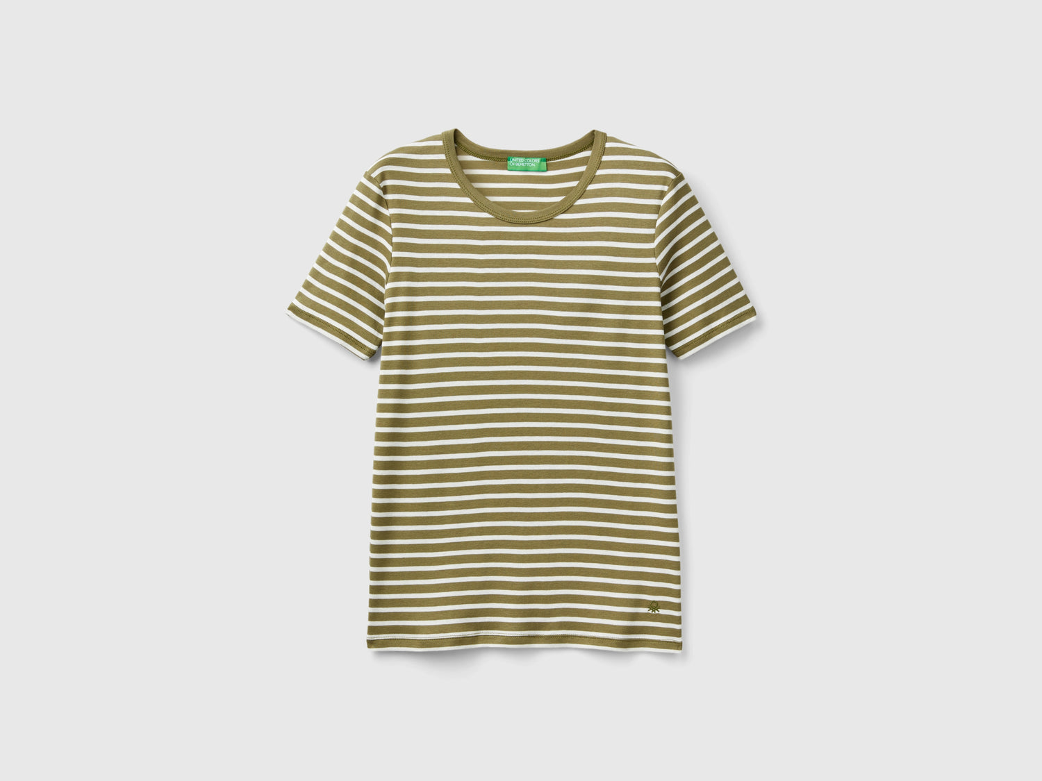 T-shirt girocollo a righe da donna verde militare | Benetton Outlet