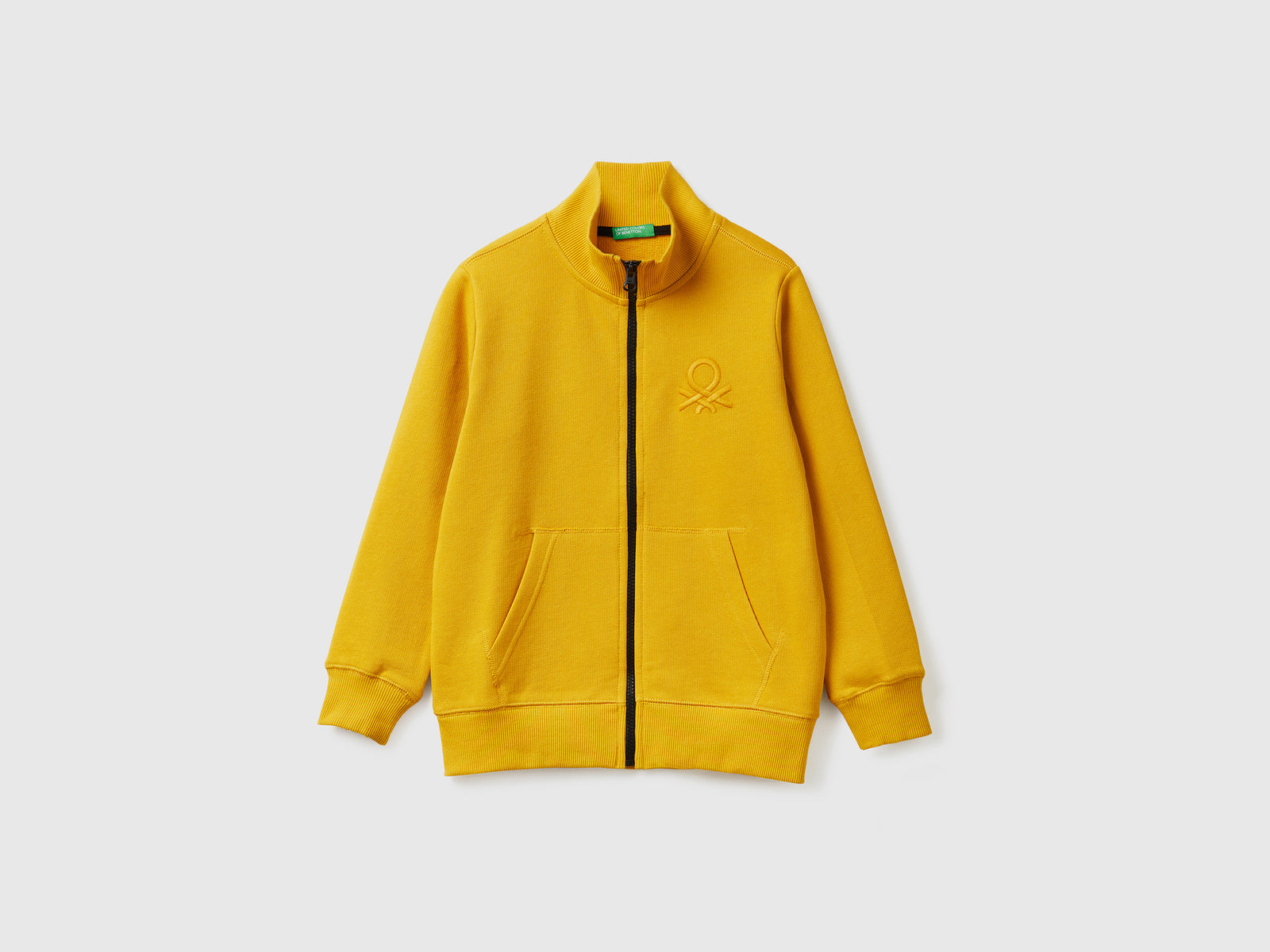 Felpa con zip in puro cotone da bambino giallo | Benetton Outlet