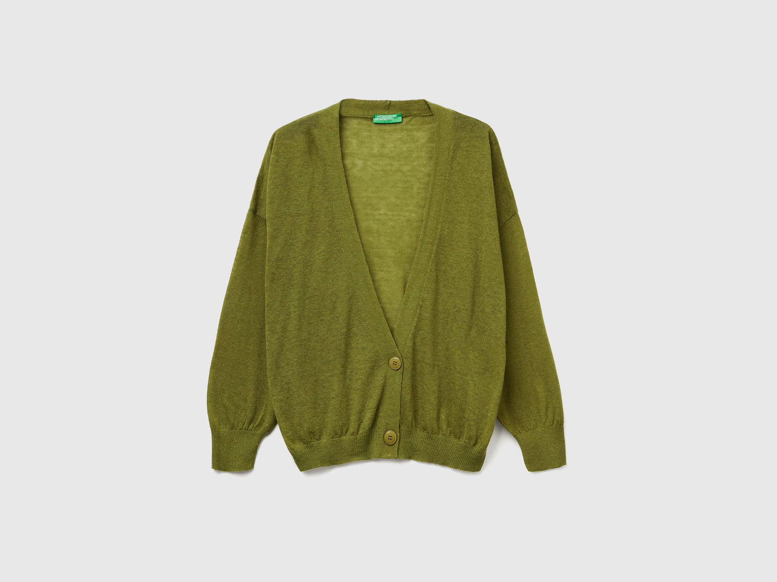 Cardigan leggero in misto alpaca da donna verde militare | Benetton Outlet