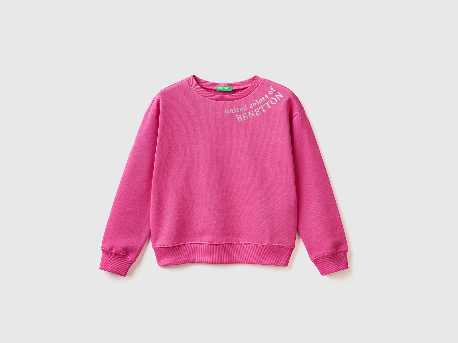 Felpa girocollo in puro cotone da bambina fucsia | Benetton Outlet