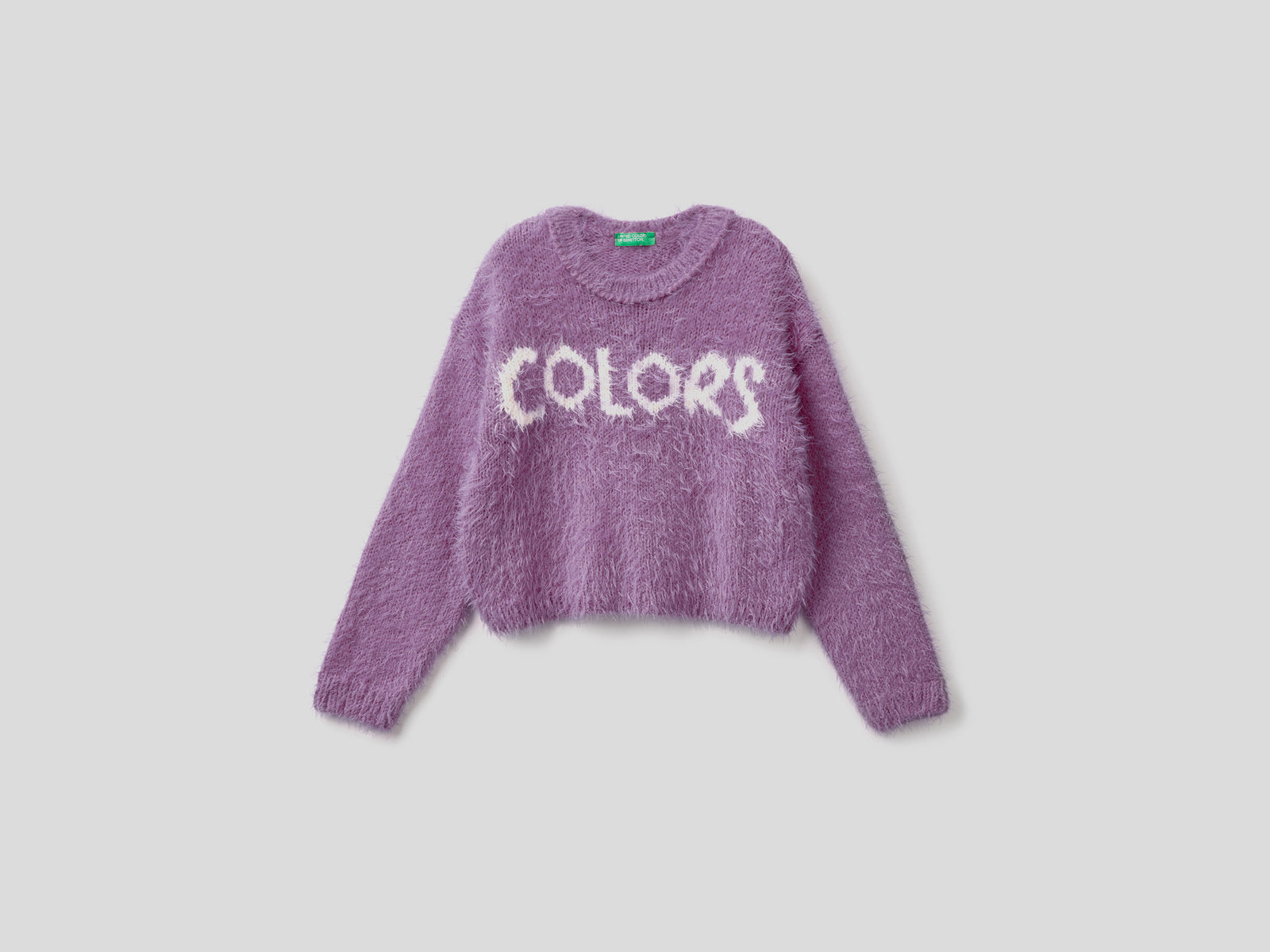 Maglia effetto pelliccetta con intarsio da bambina lilla | Benetton Outlet