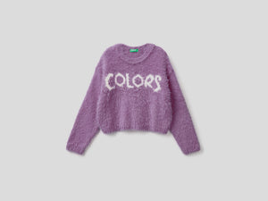 Maglia effetto pelliccetta con intarsio