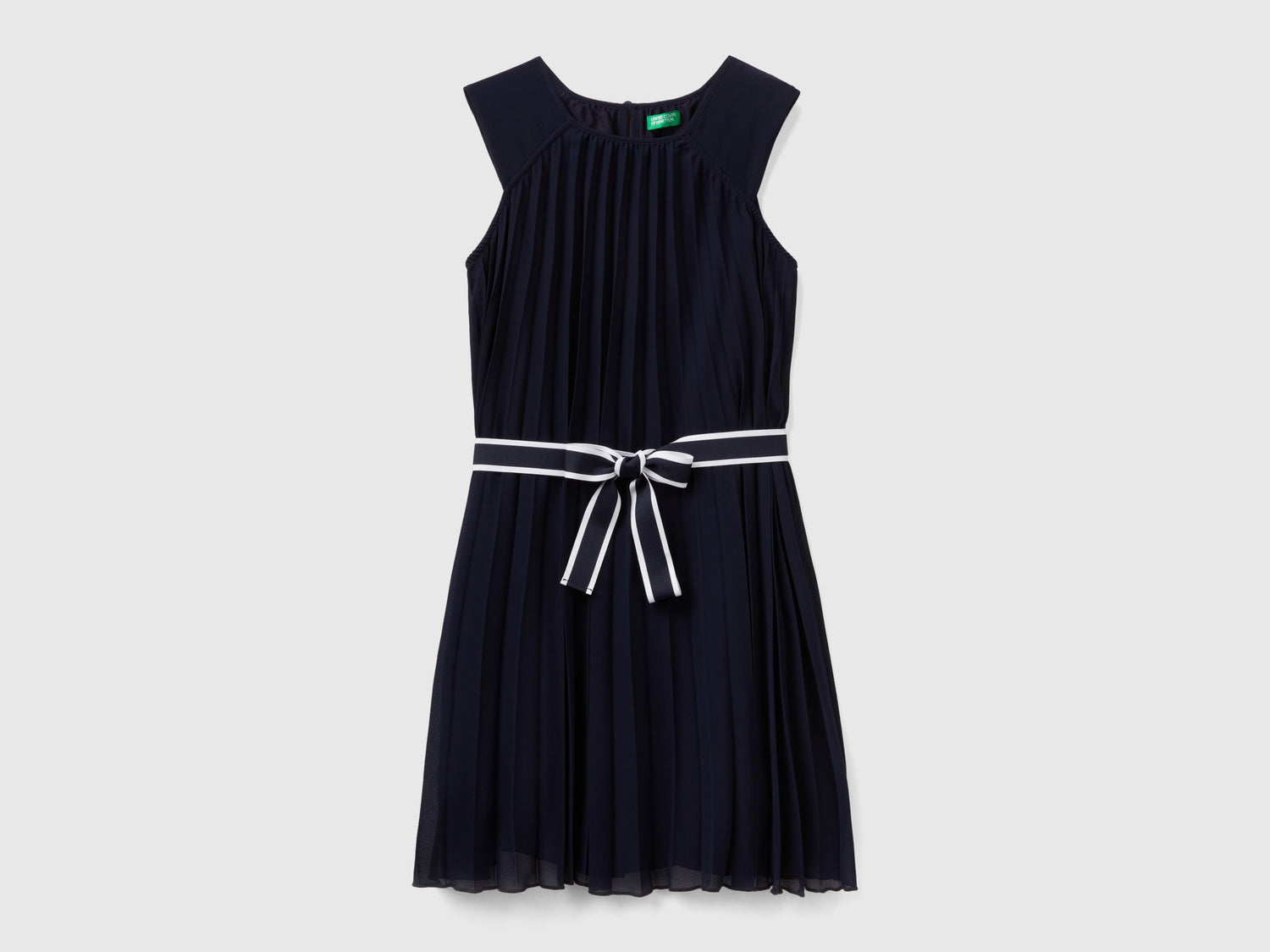 Vestito plissettato con cintura da bambina blu scuro | Benetton Outlet