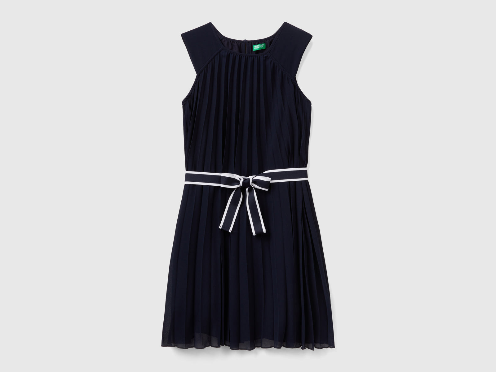 Vestito plissettato con cintura da bambina blu scuro | Benetton Outlet