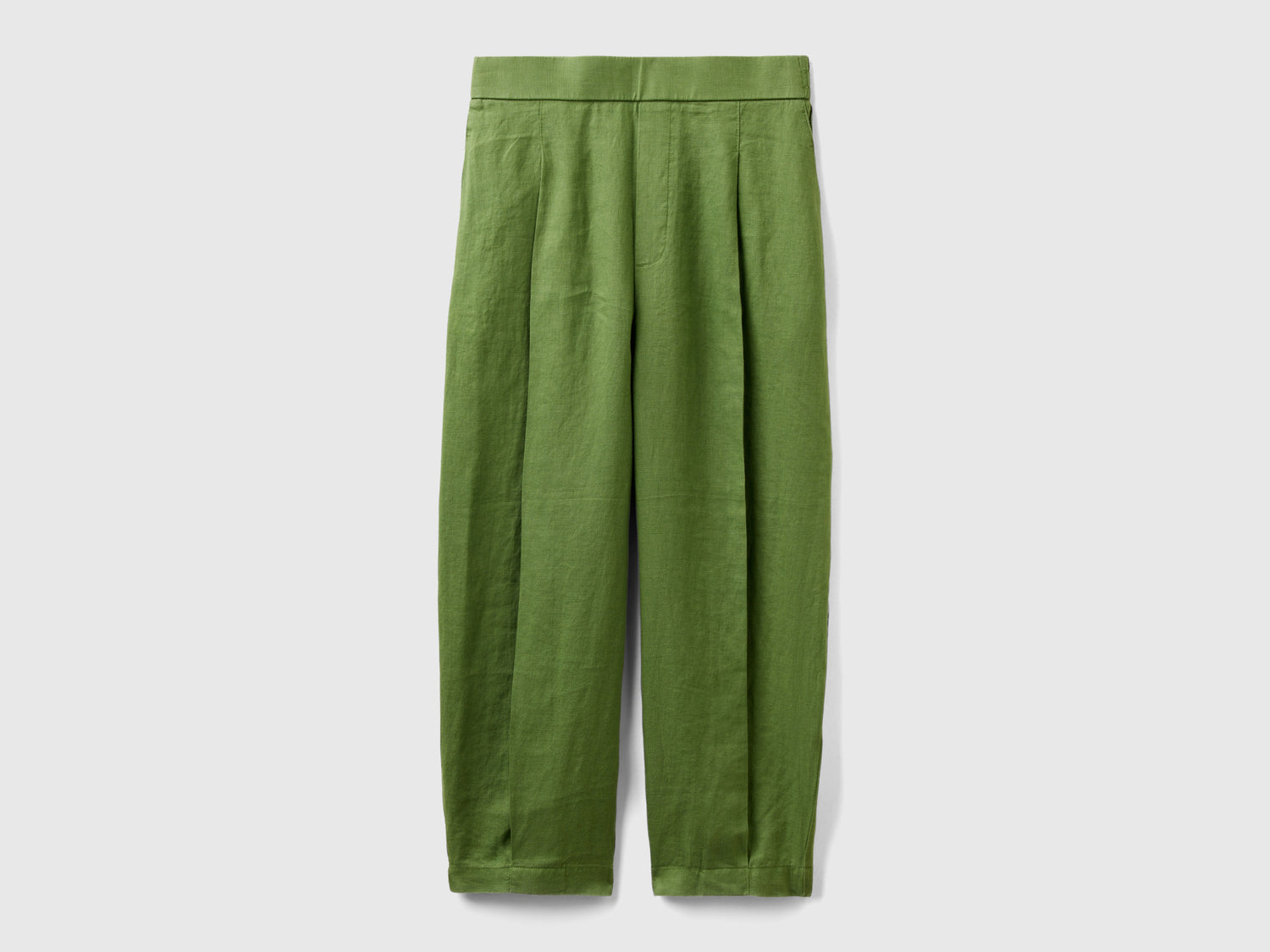 Pantaloni morbidi in puro lino da donna verde militare | Benetton Outlet