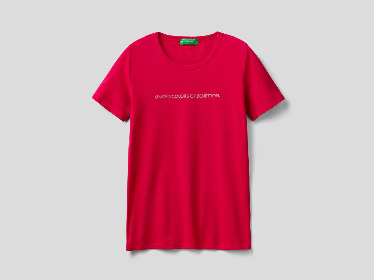 T-shirt 100% cotone con stampa logo glitter