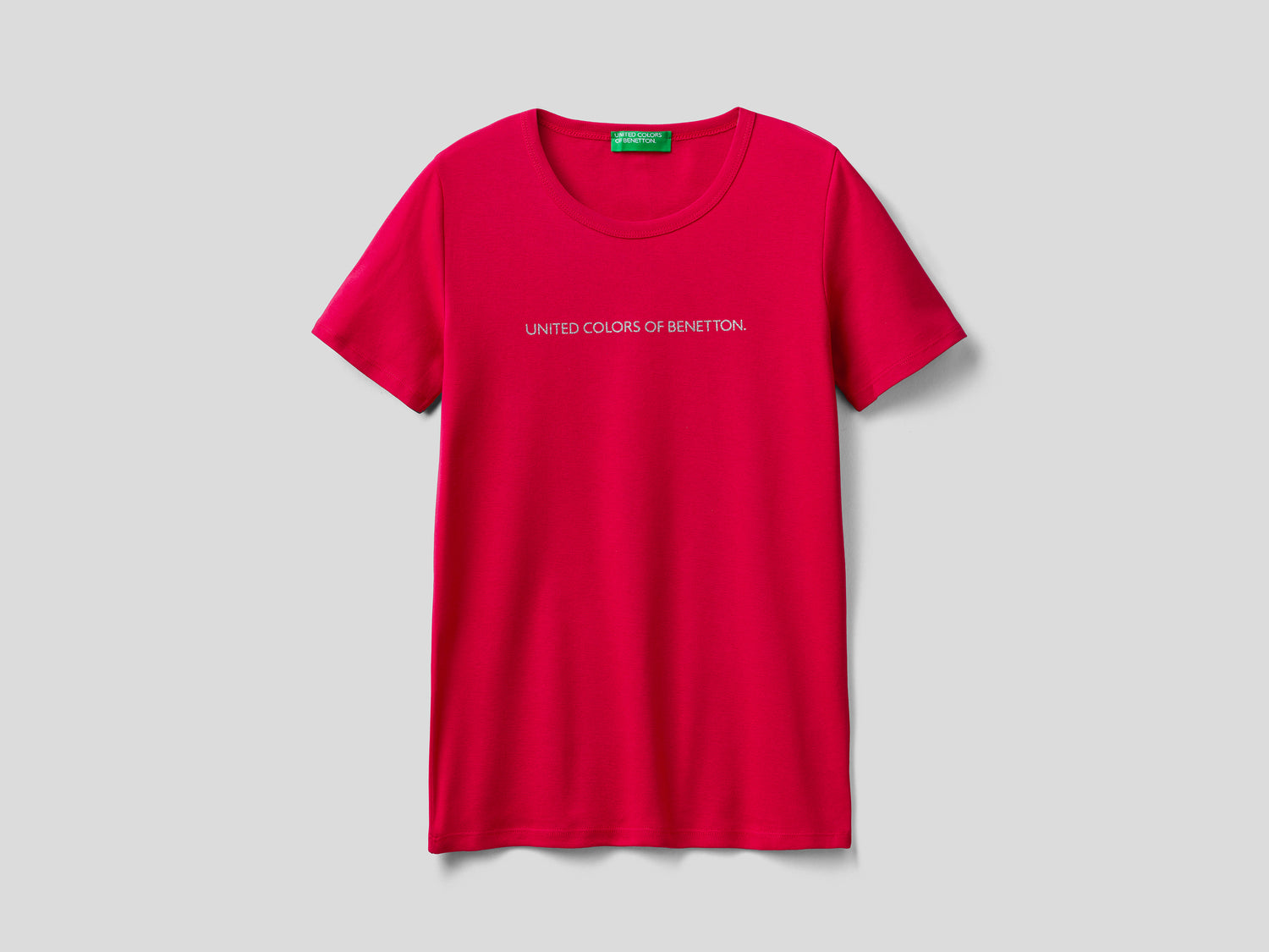 T-shirt 100% cotone con stampa logo glitter da donna ciclamino | Benetton Outlet