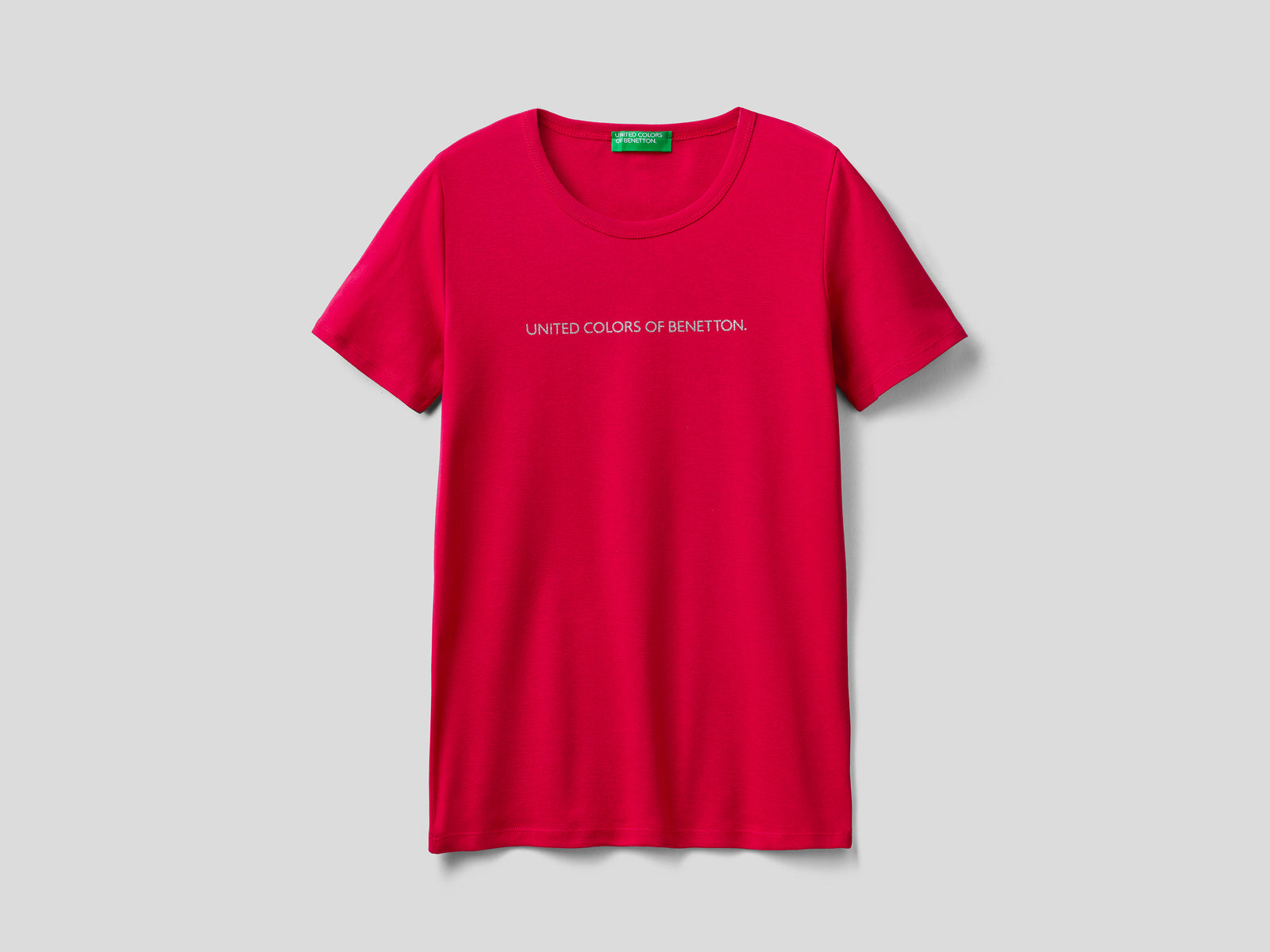 T-shirt 100% cotone con stampa logo glitter da donna ciclamino | Benetton Outlet