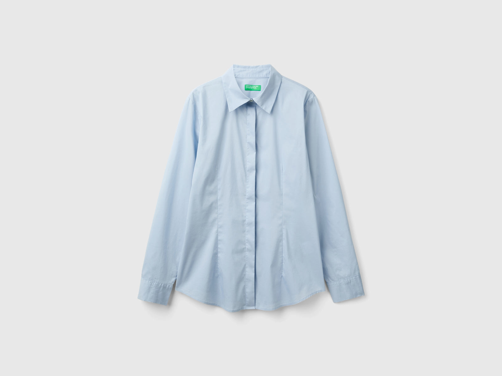 Camicia in misto cotone stretch da donna celeste | Benetton Outlet