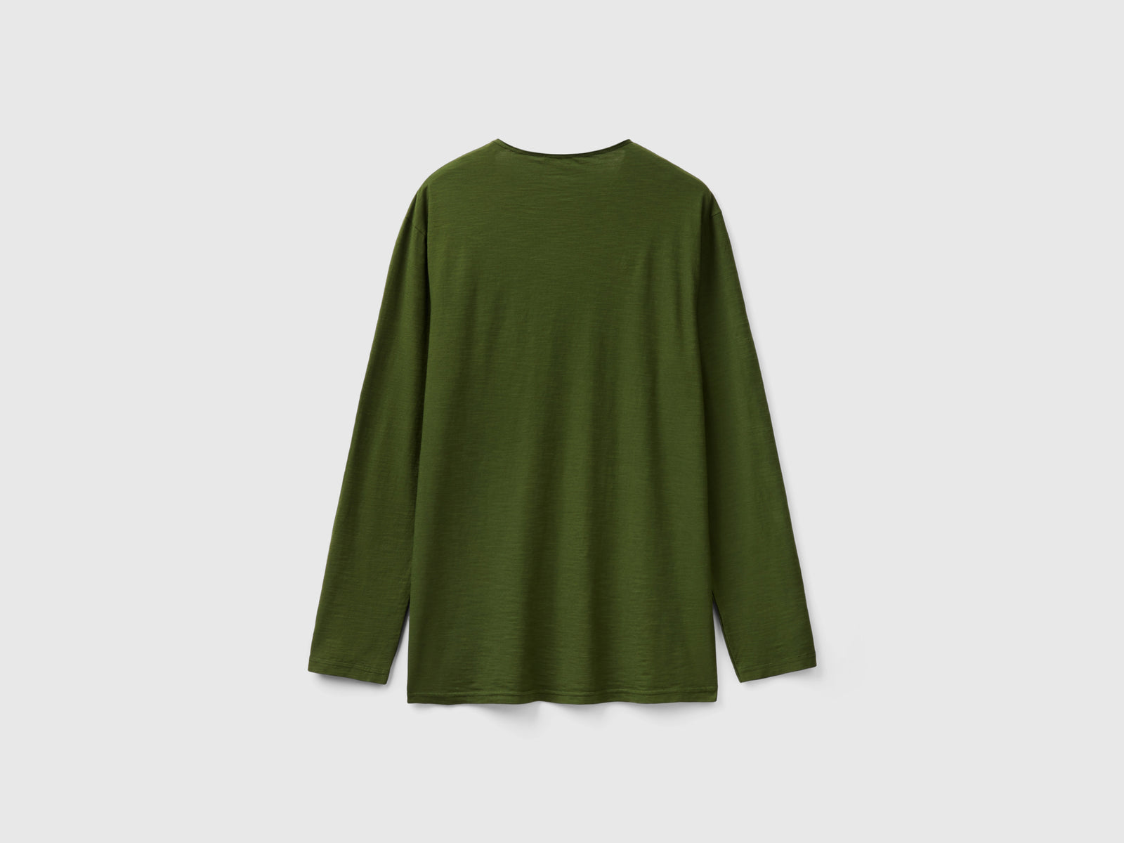 T-shirt a manica lunga in 100% cotone da uomo verde oliva 2 | Benetton Outlet