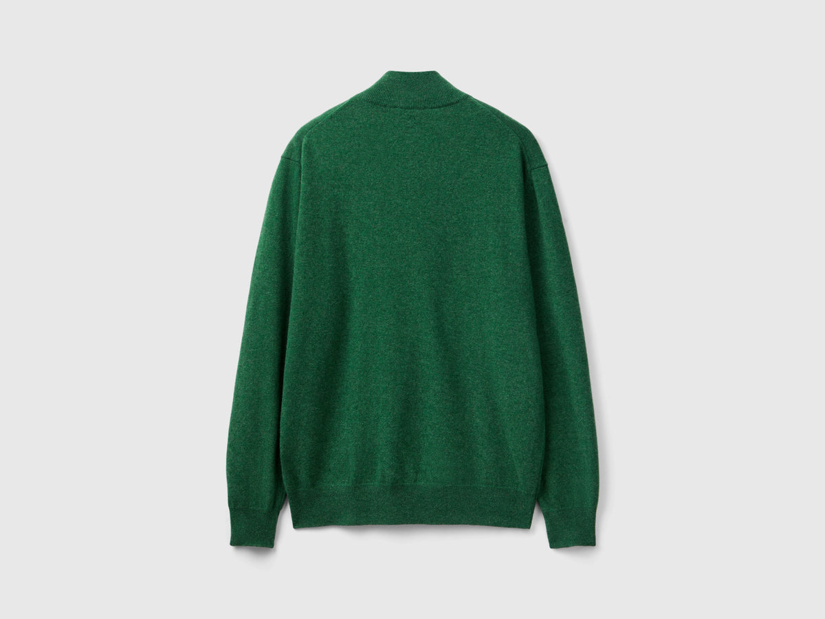 Maglia zippata mélange in 100% lana Merino