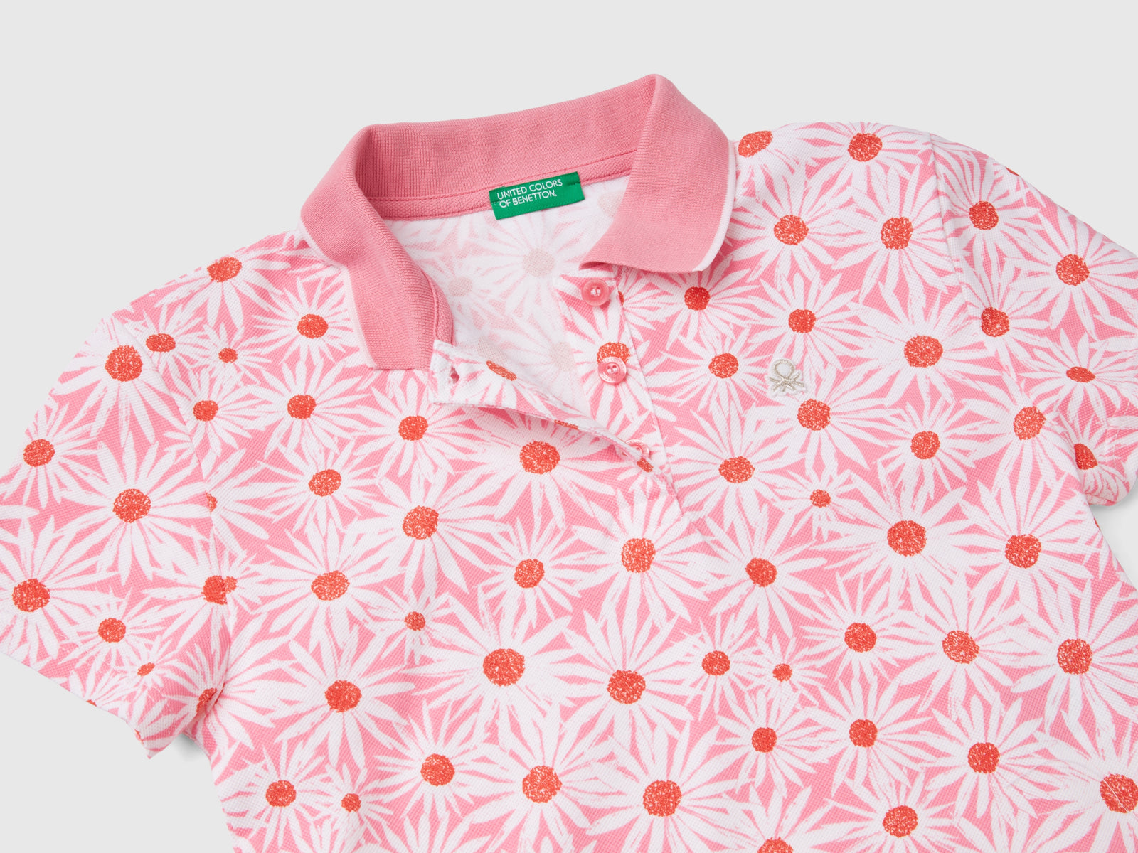 Polo con stampa fiori da bambina rosa 2 | Benetton Outlet
